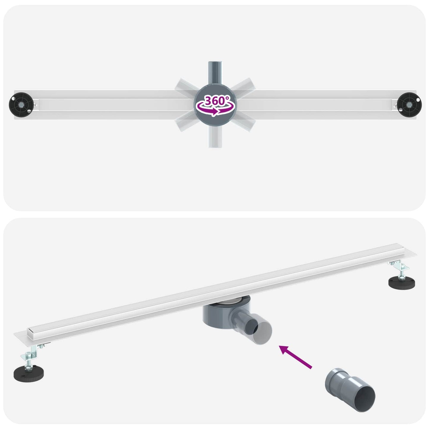 360° Duschablauf mit slim Modell Silber 90 cm Edelstahl 304