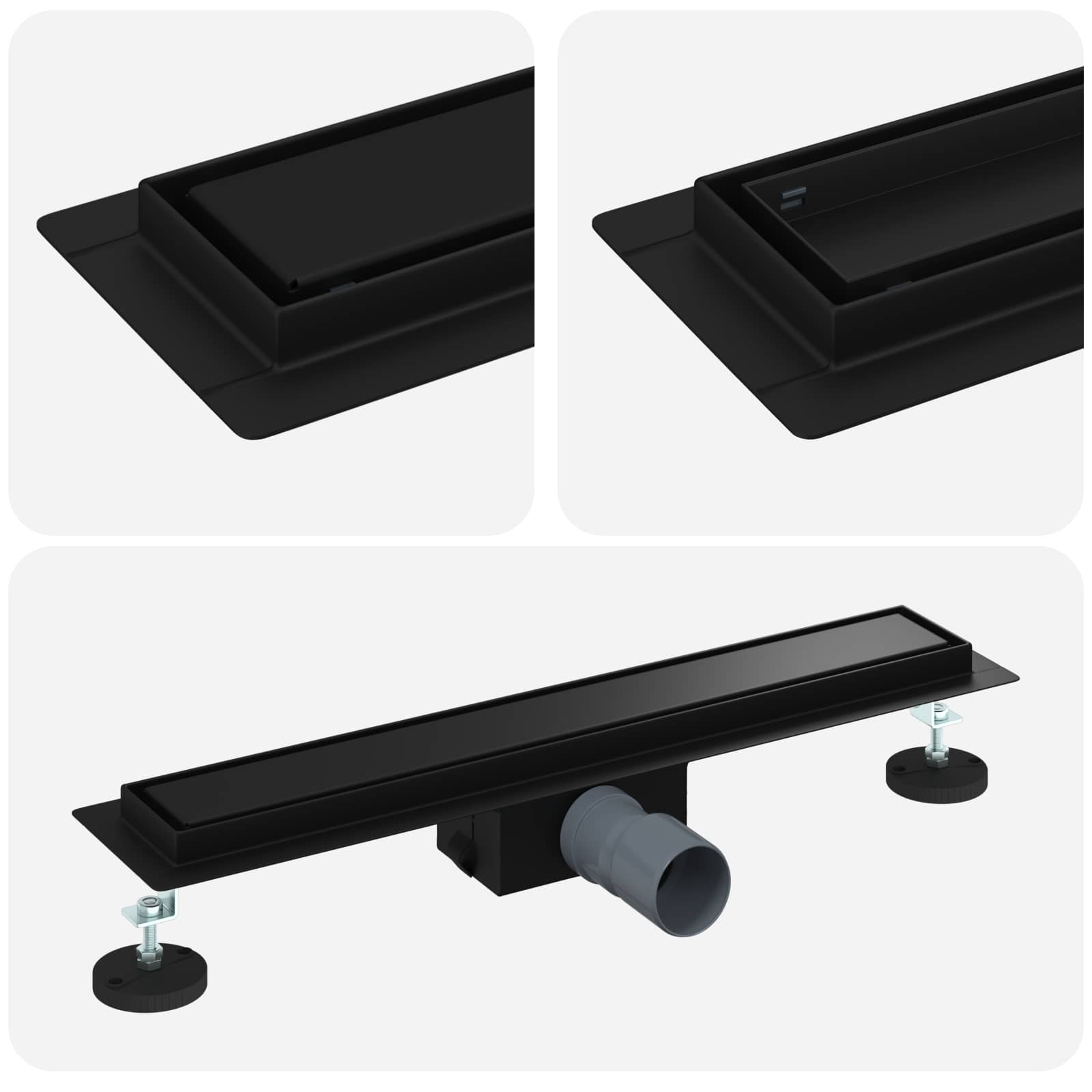 2 in 1 Duschabfluss Schwarz 60 cm Edelstahl 304