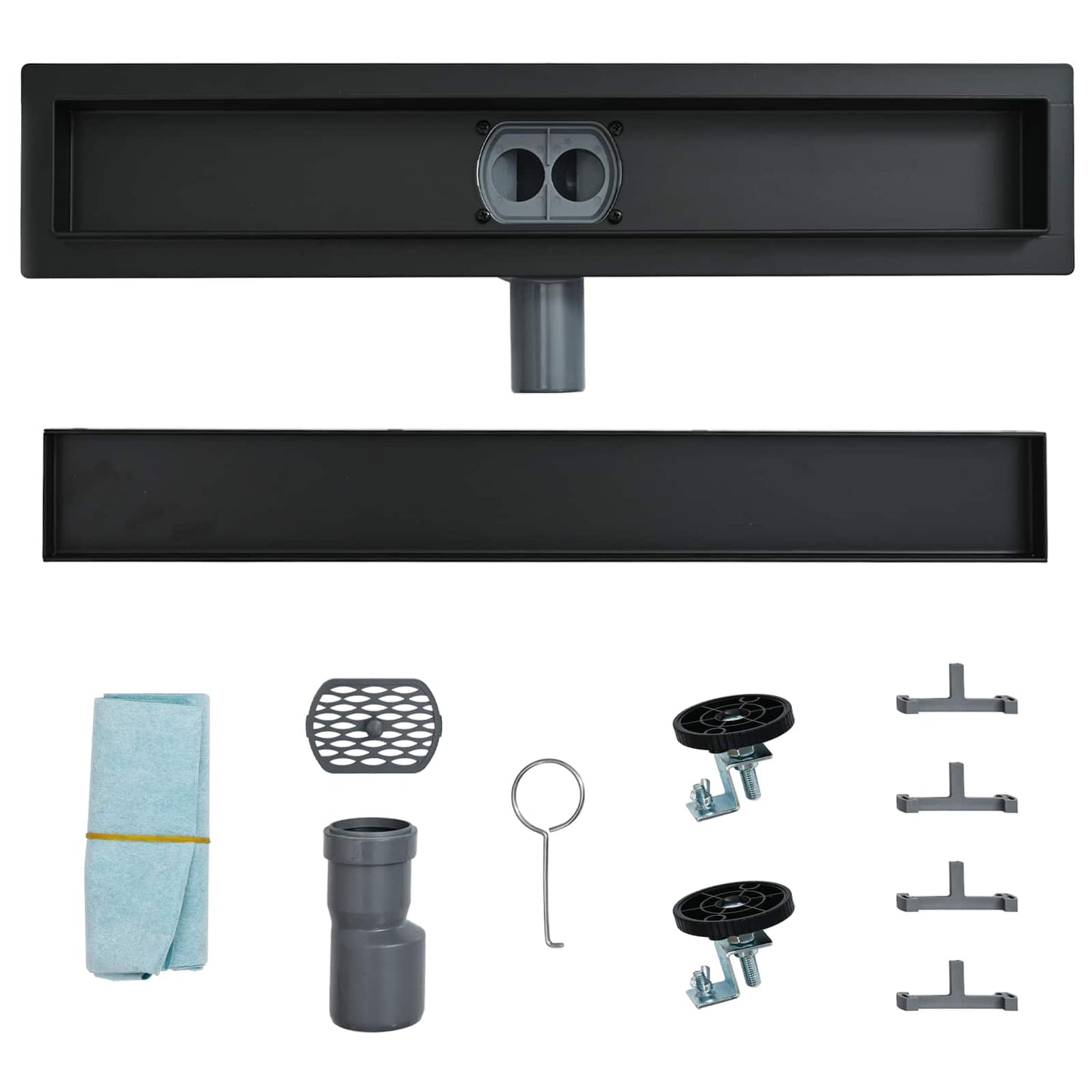 Duschablauf 2-in-1 mit 360° Siphon Schwarz 60 cm Edelstahl 304