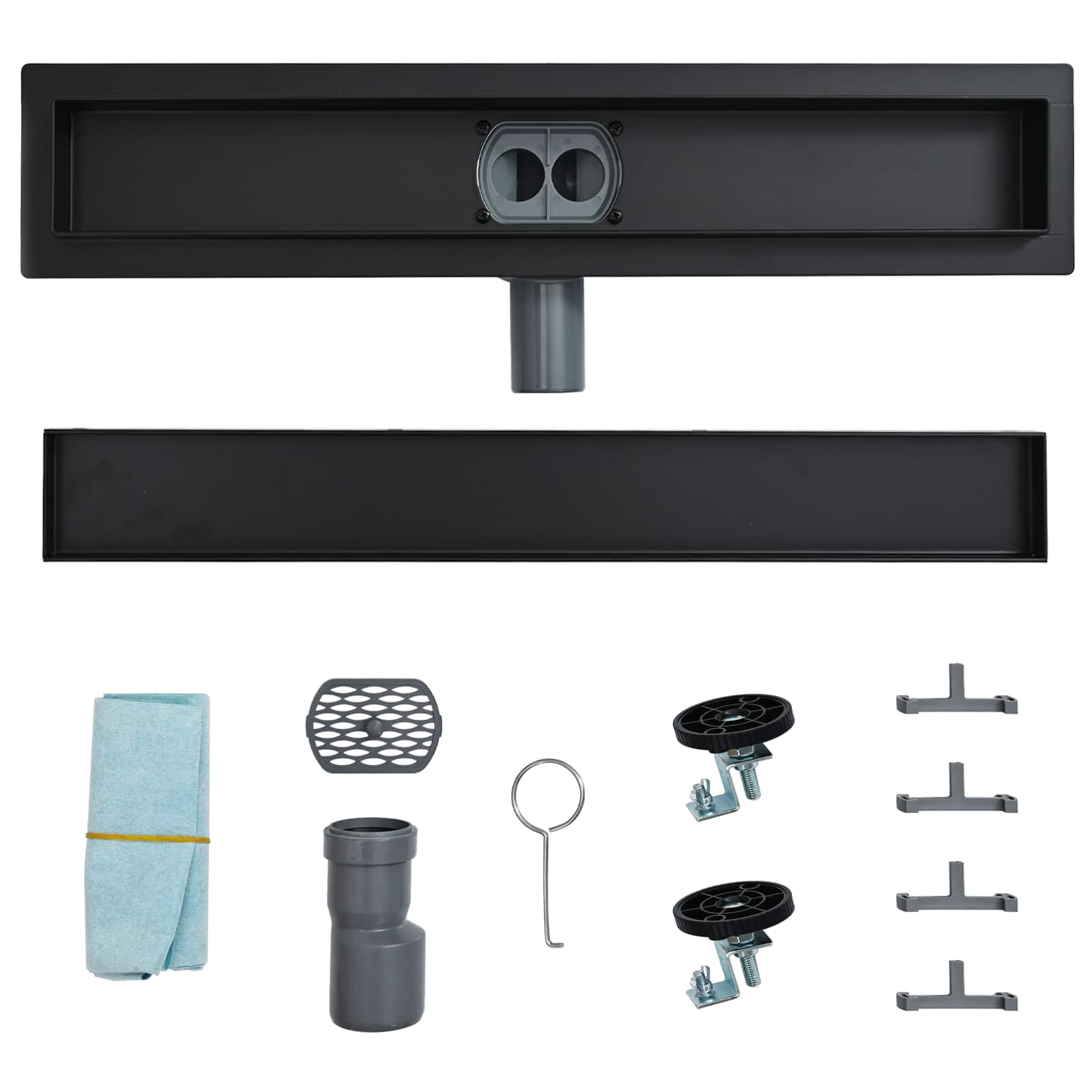 Duschablauf 2-in-1 mit 360° Siphon Schwarz 60 cm Edelstahl 304