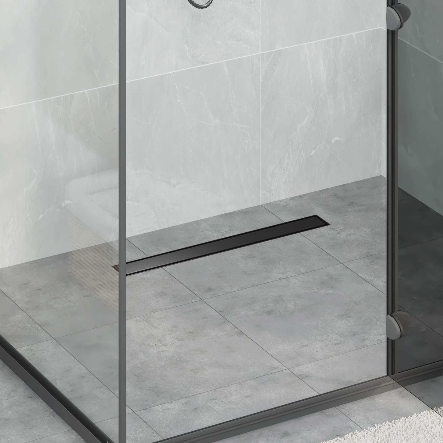 Duschablauf 2-in-1 mit 360° Siphon Schwarz 60 cm Edelstahl 304