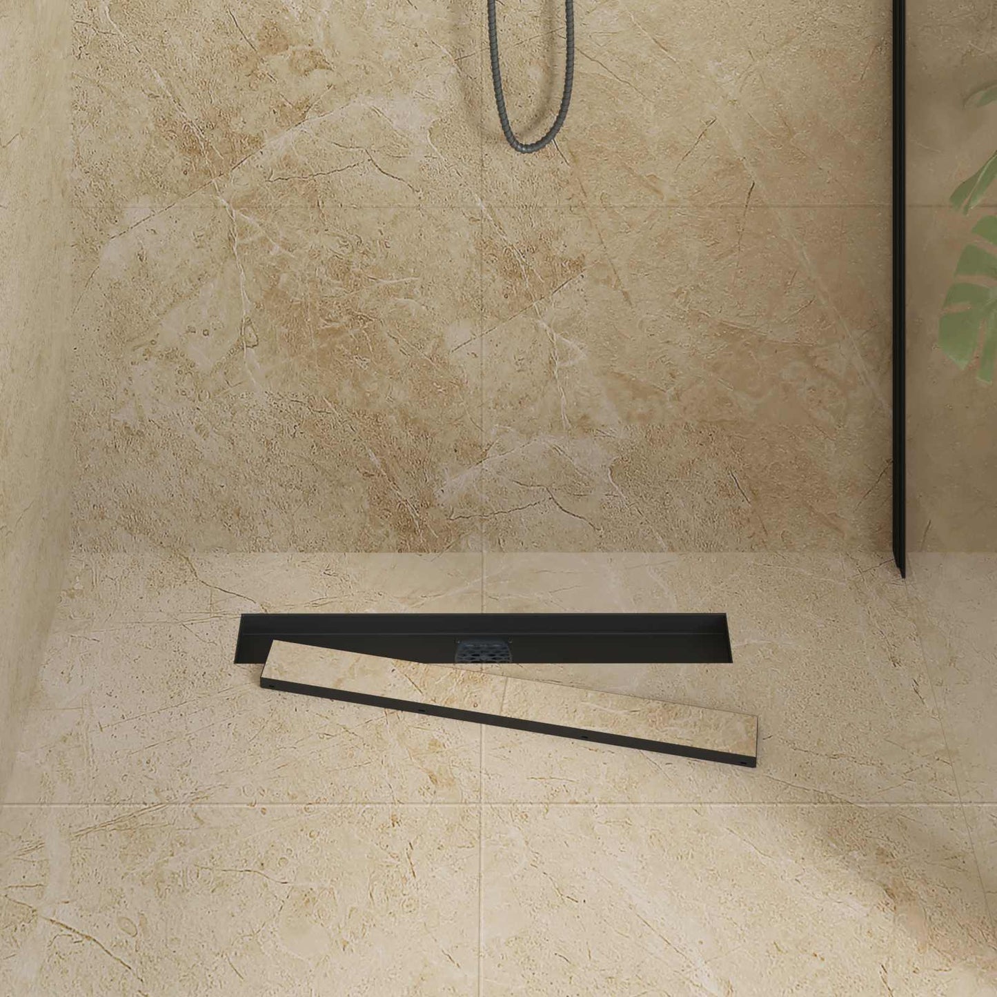 Duschablauf 2-in-1 mit 360° Siphon Schwarz 60 cm Edelstahl 304