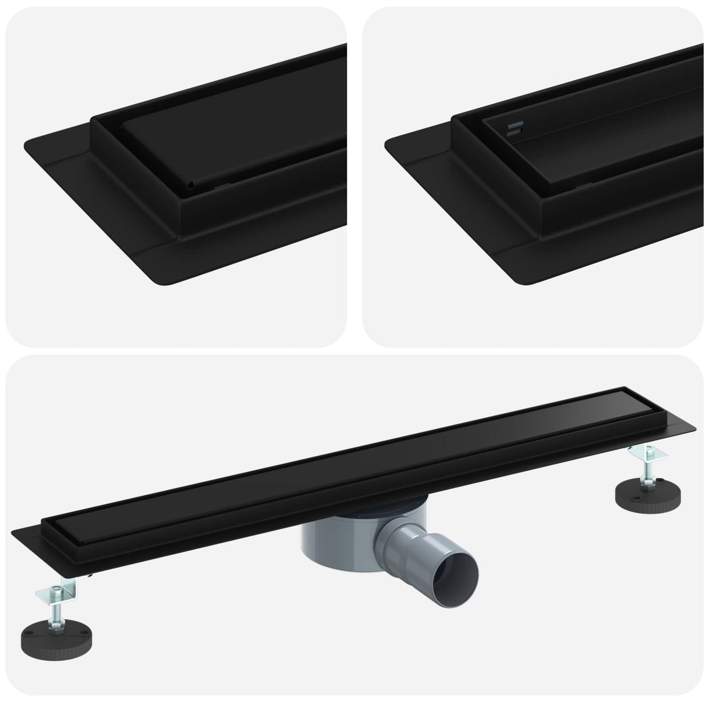 Duschablauf 2-in-1 mit 360° Siphon Schwarz 60 cm Edelstahl 304