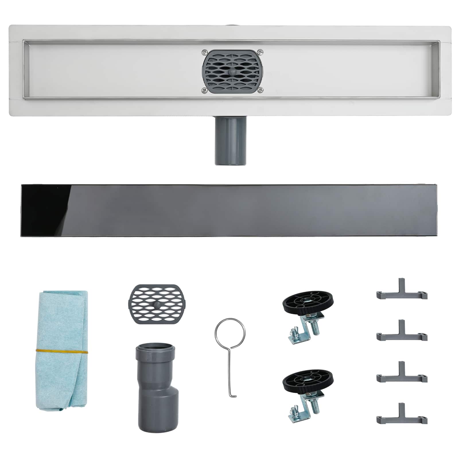 Duschabfluss mit Glashülle und 360° Siphon Schwarz 70 cm