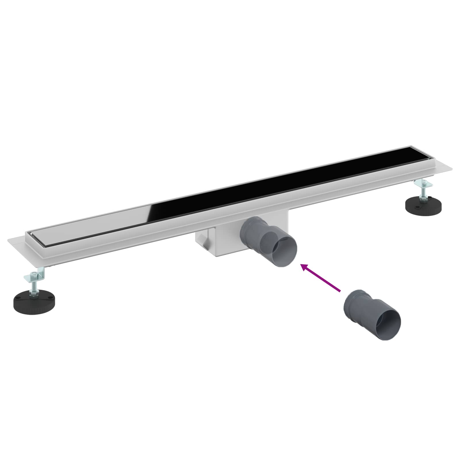 Duschabfluss mit Glasabdeckung Schwarz 80 cm Edelstahl 304