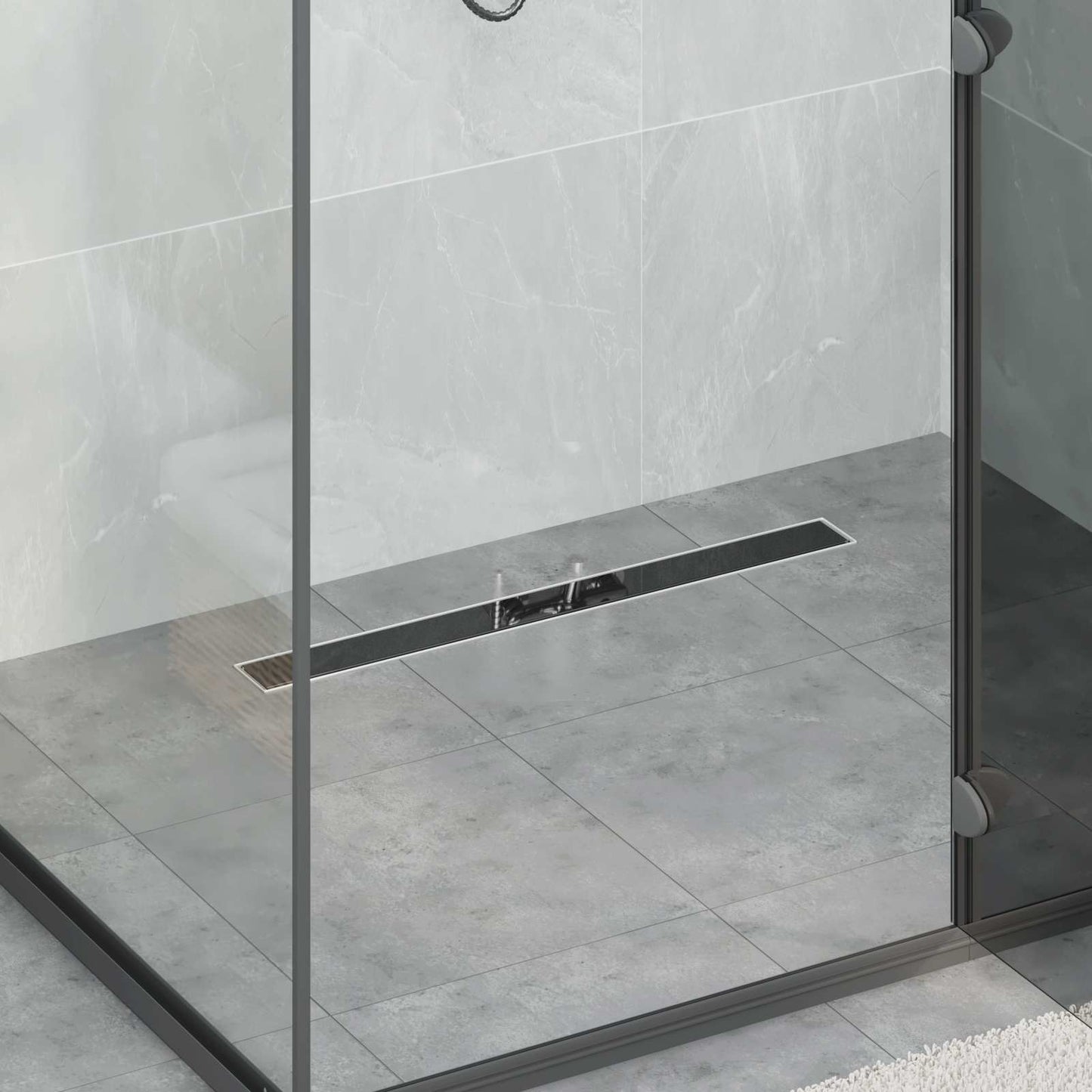 Duschabfluss mit Glasabdeckung Schwarz 70 cm Edelstahl 304