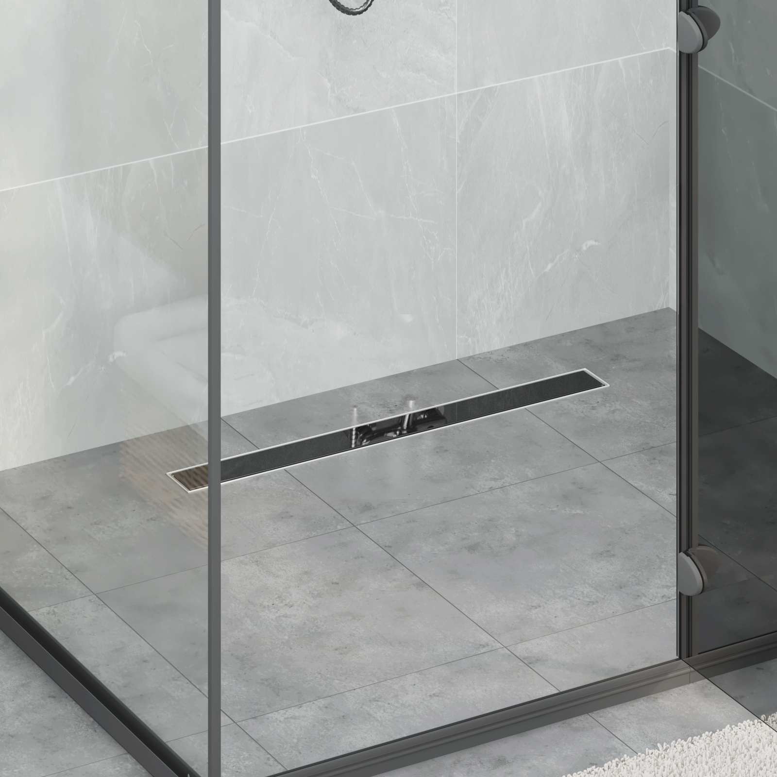 Duschabfluss mit Glasabdeckung Schwarz 70 cm Edelstahl 304
