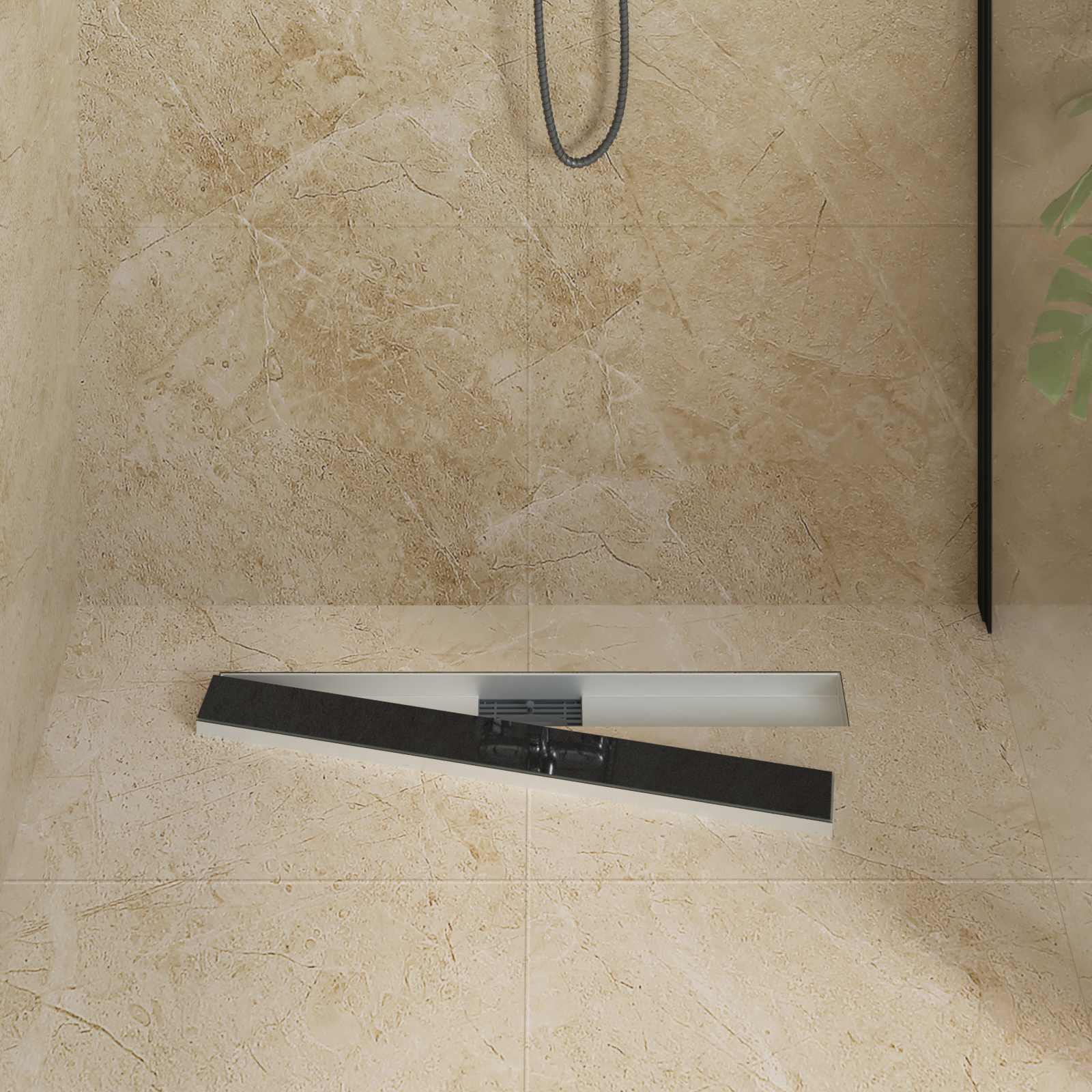 Duschabfluss mit Glasabdeckung Schwarz 70 cm Edelstahl 304