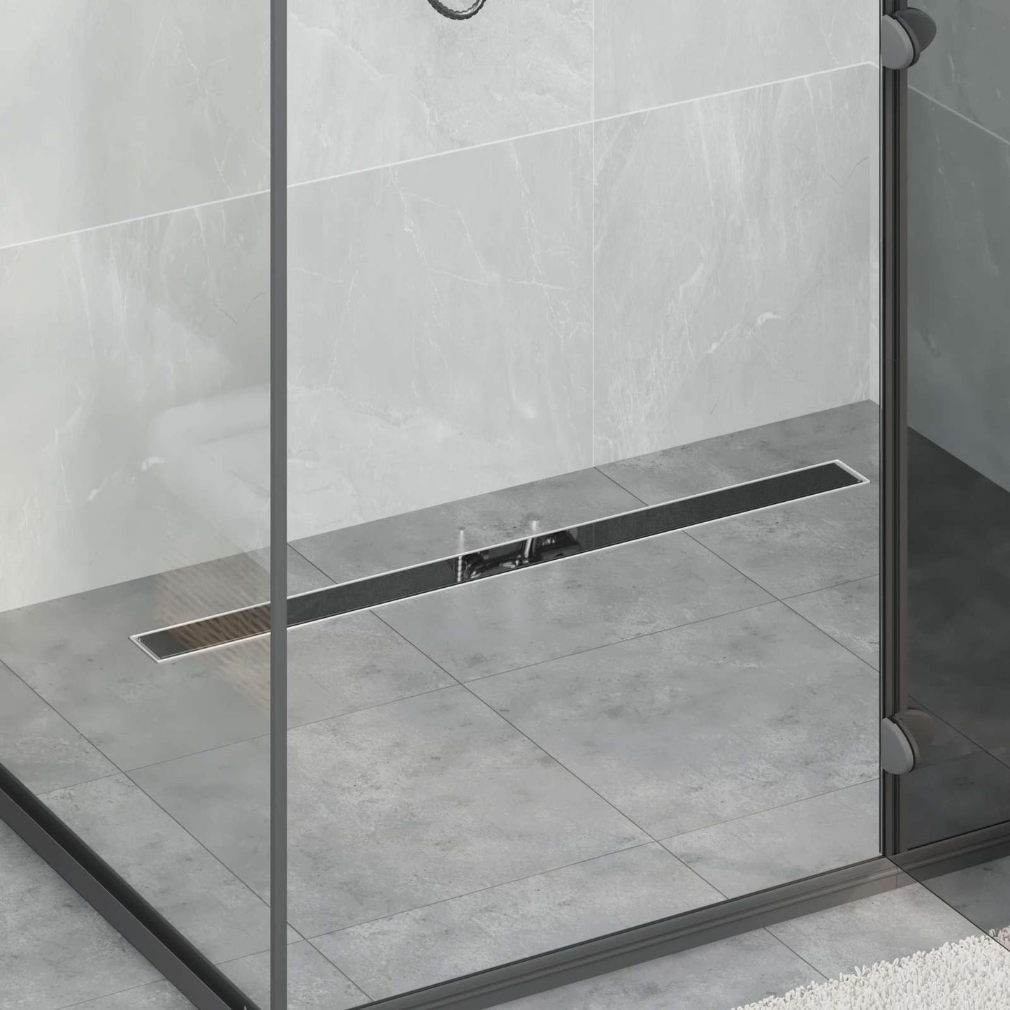 Duschabfluss mit Glasabdeckung Schwarz 100 cm Edelstahl 304