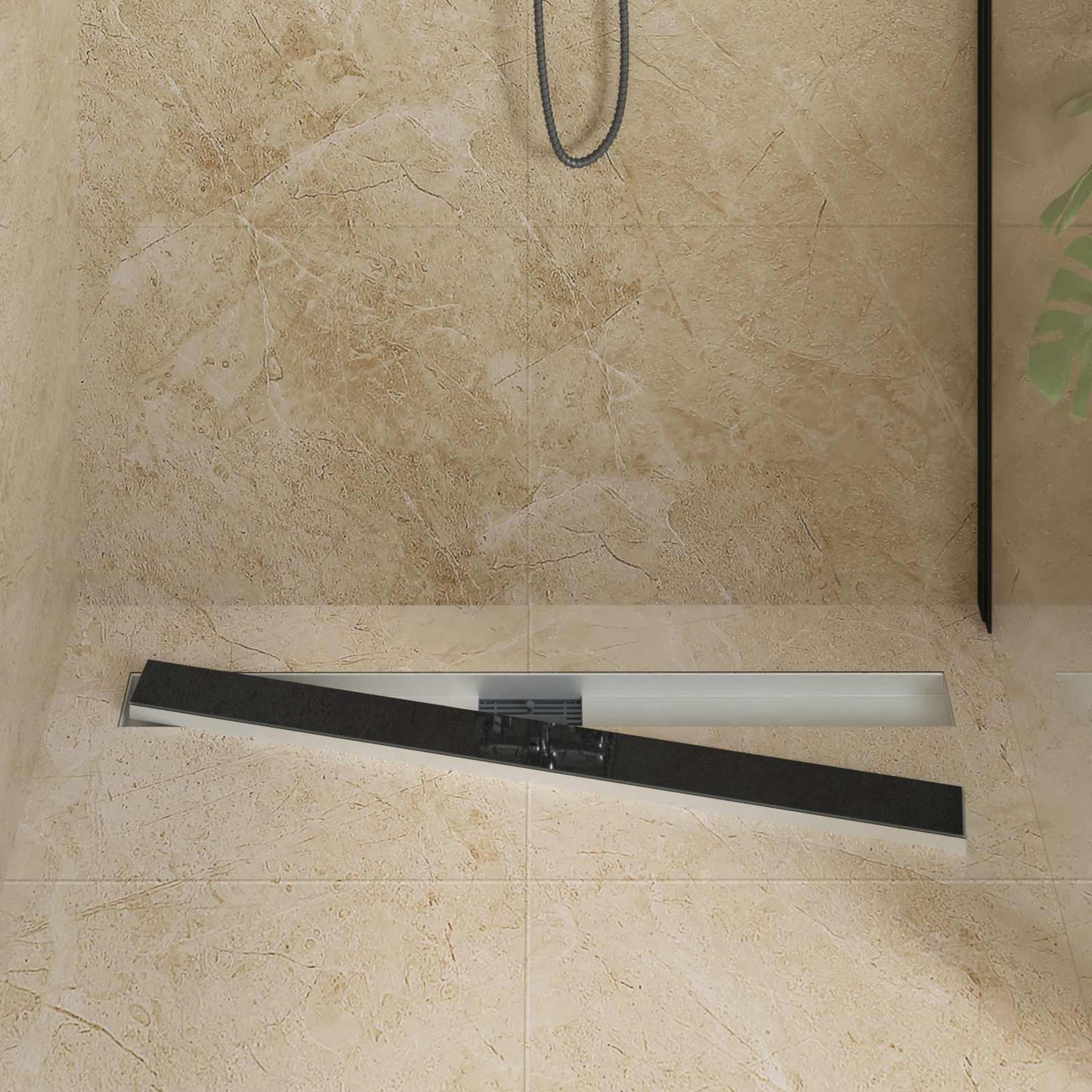 Duschabfluss mit Glasabdeckung Schwarz 100 cm Edelstahl 304