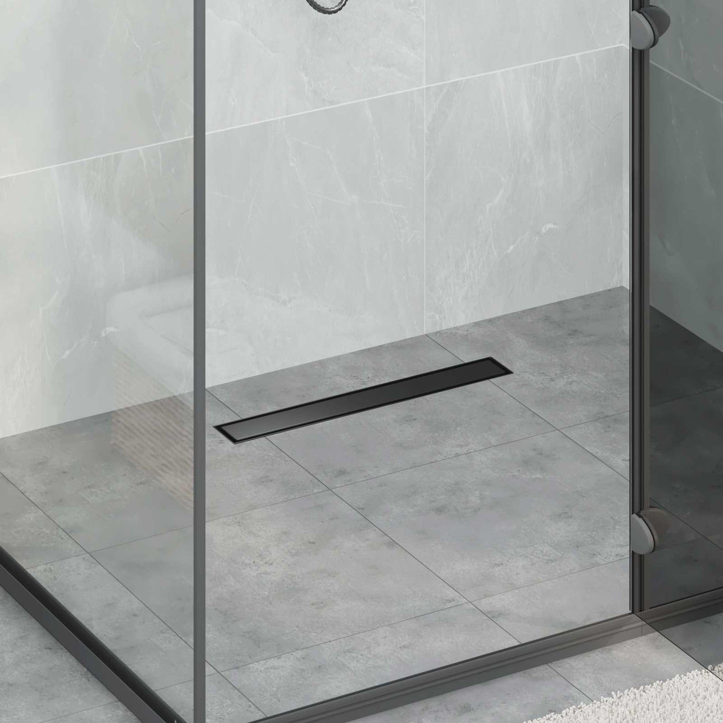 Duschablauf 2-in-1 mit 360° Siphon Schwarz 50 cm Edelstahl 304