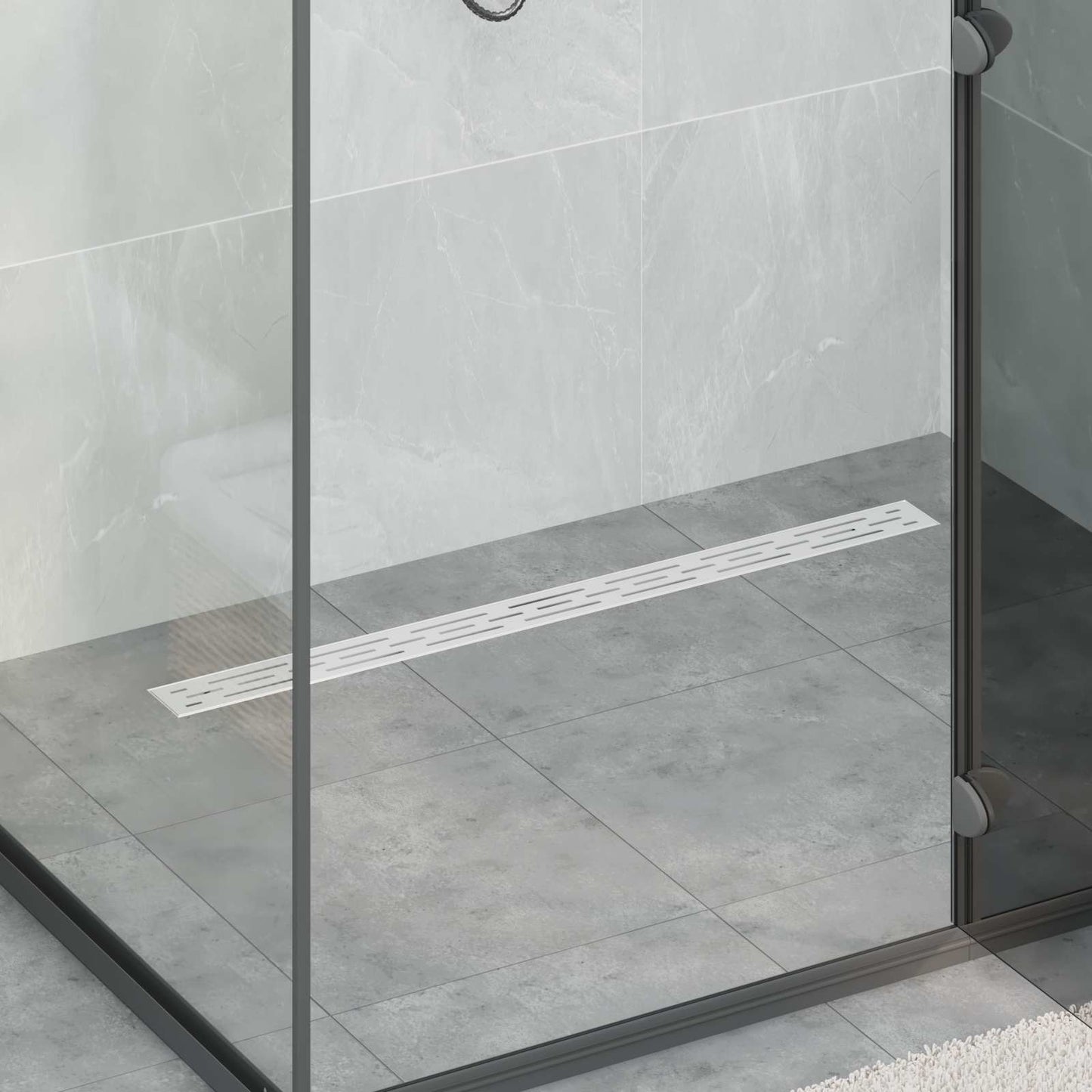 Duschabfluss im Liniendesign mit 360° Siphon Silber 90 cm