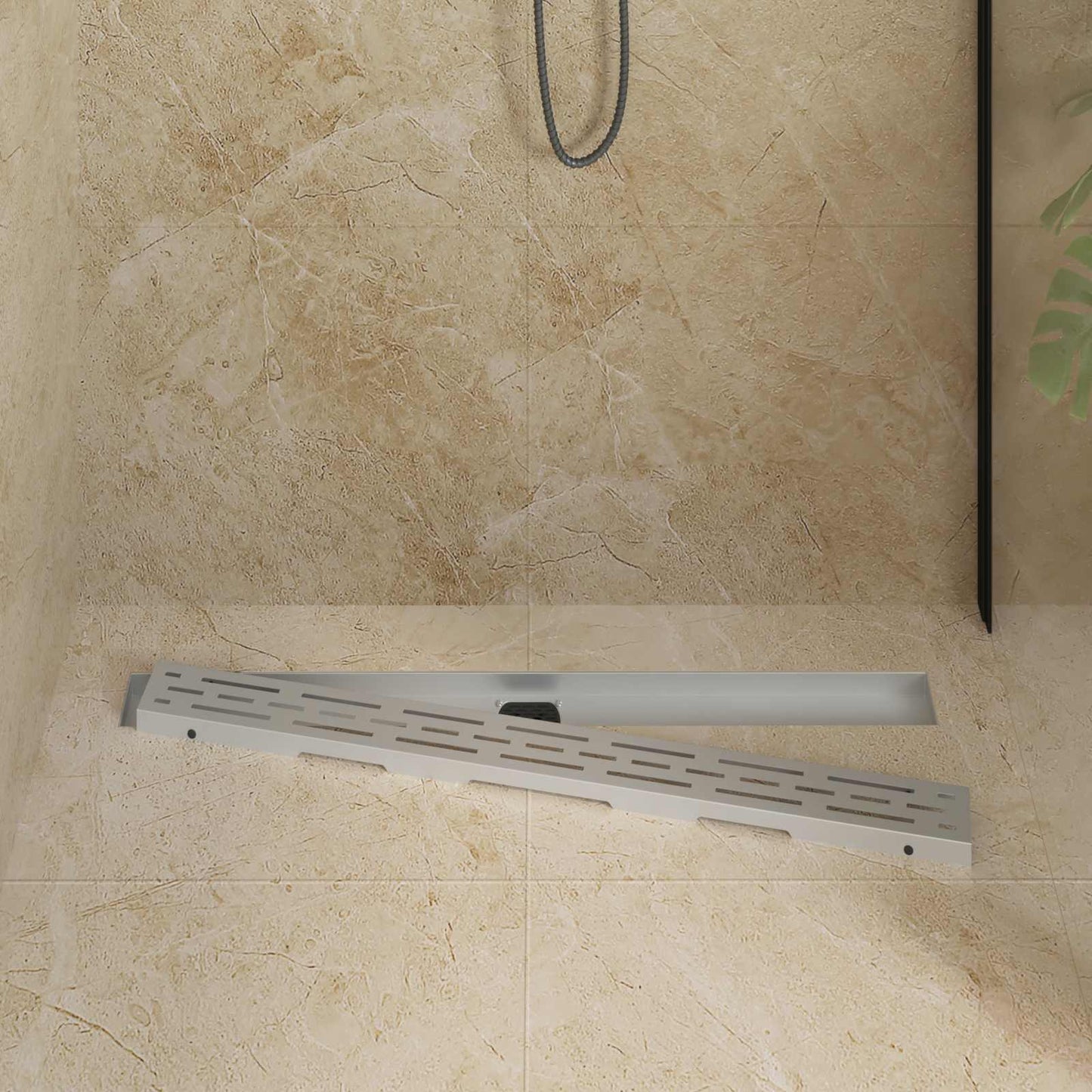 Duschabfluss im Liniendesign mit 360° Siphon Silber 90 cm