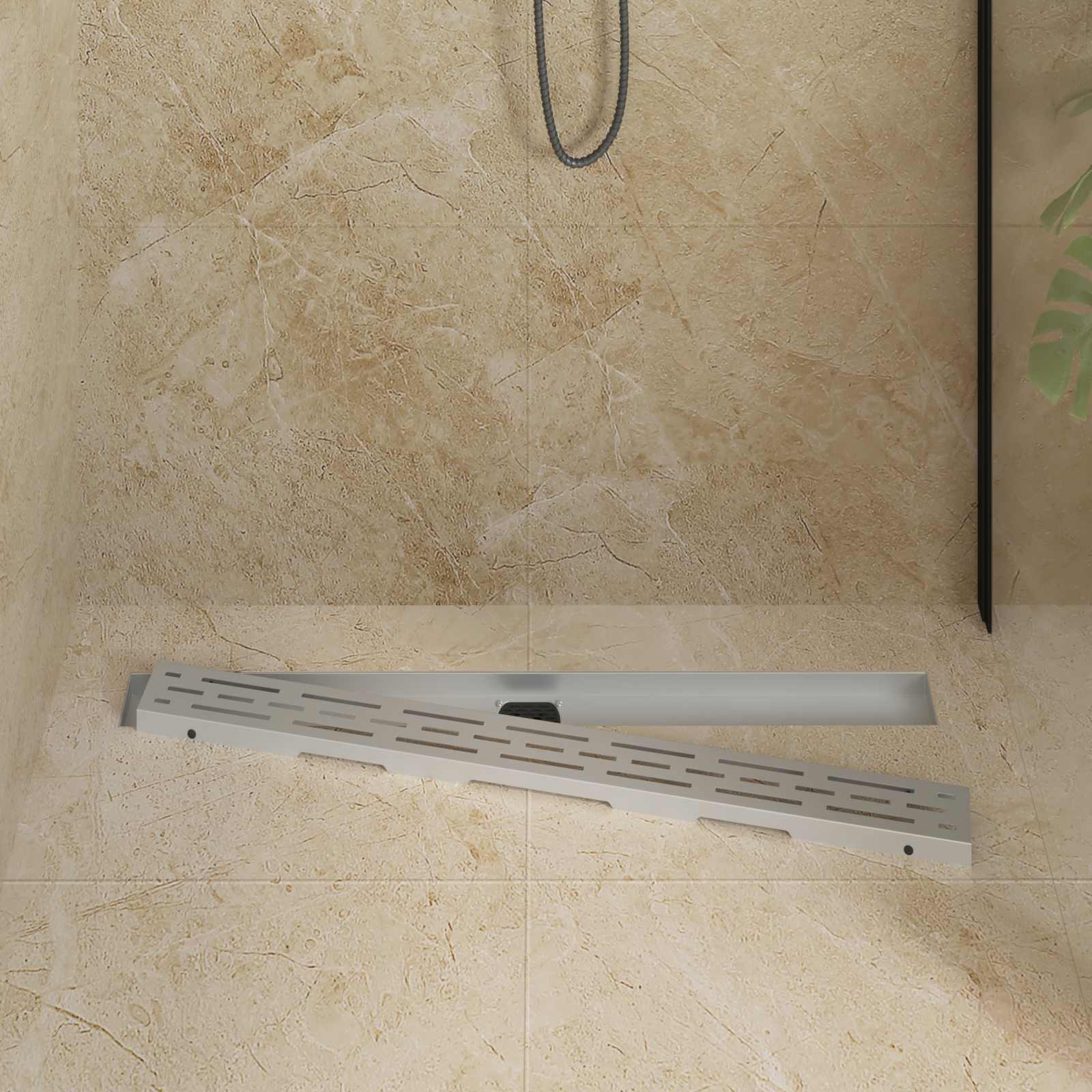 Duschabfluss im Liniendesign mit 360° Siphon Silber 90 cm