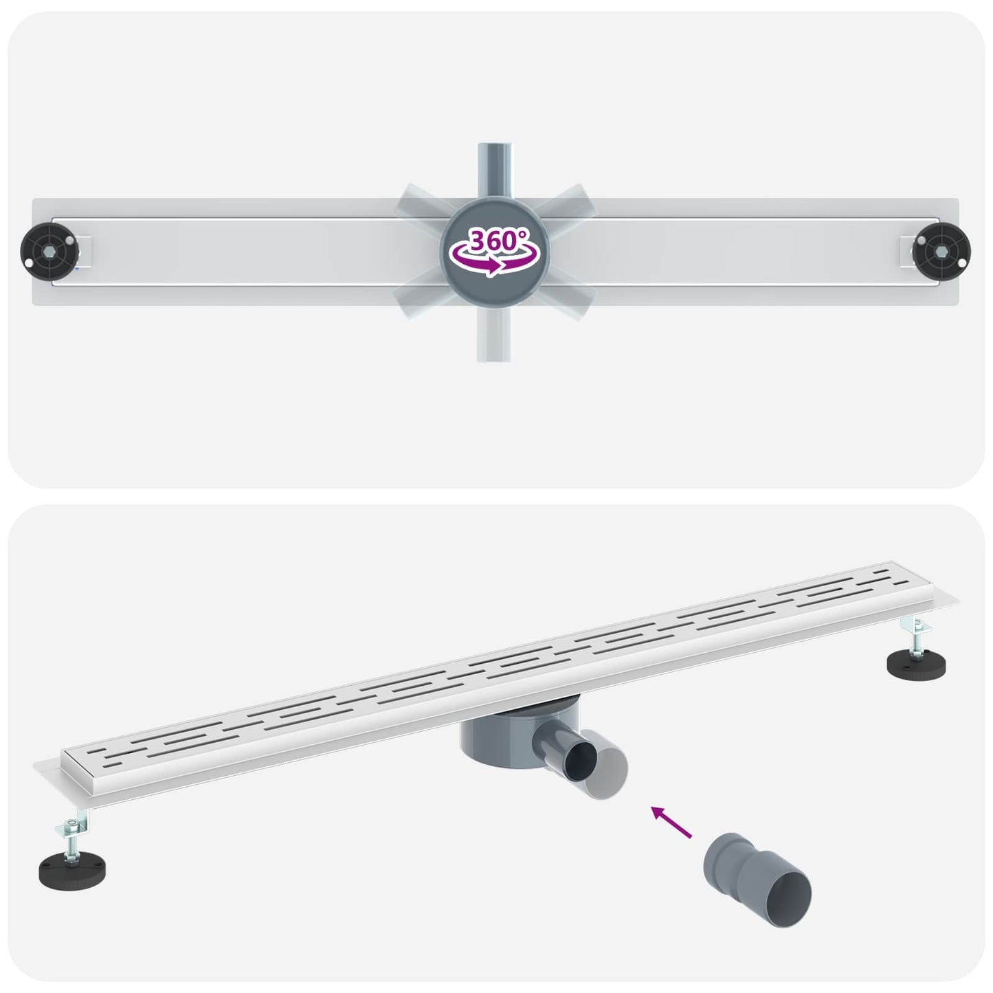 Duschabfluss im Liniendesign mit 360° Siphon Silber 90 cm