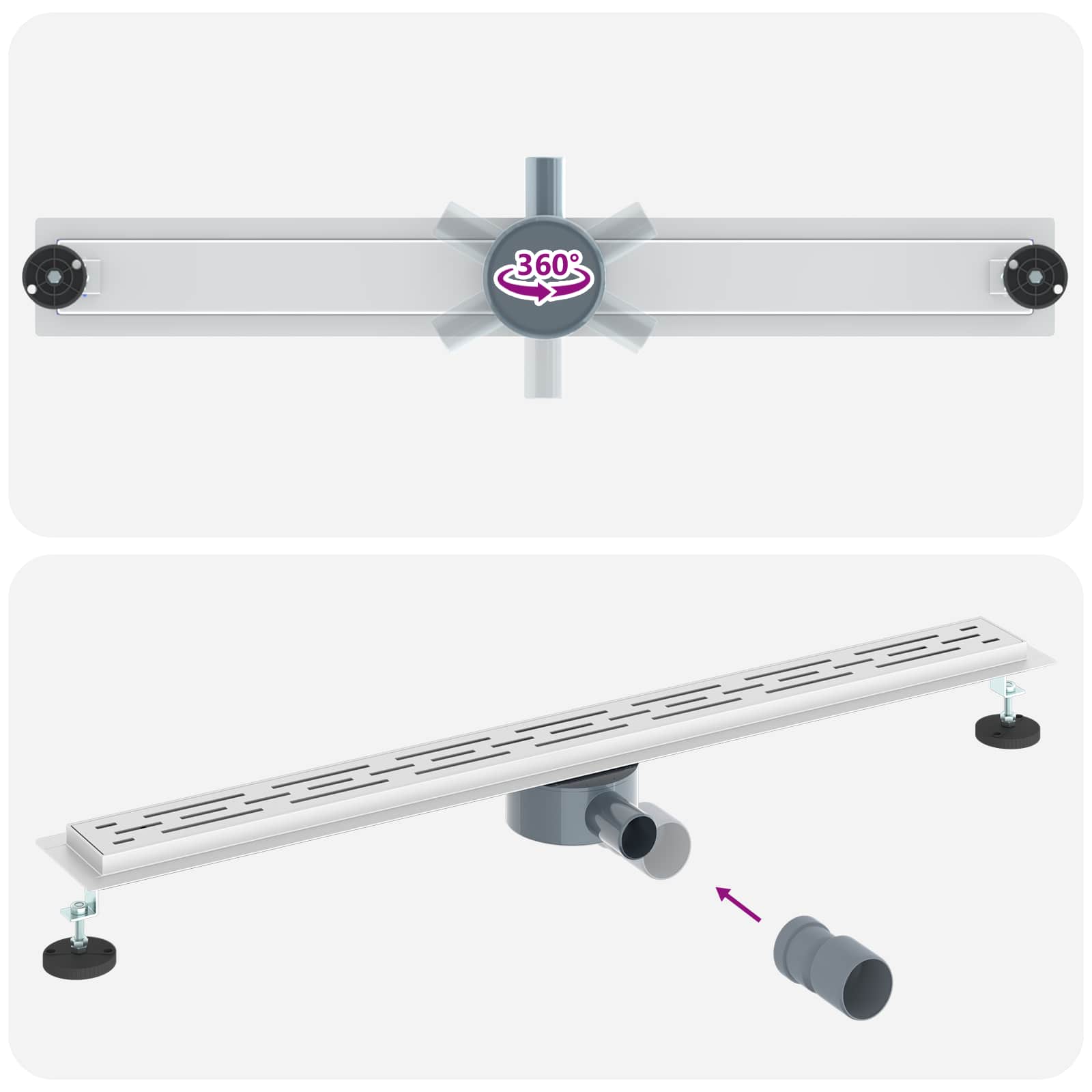 Duschabfluss im Liniendesign mit 360° Siphon Silber 90 cm
