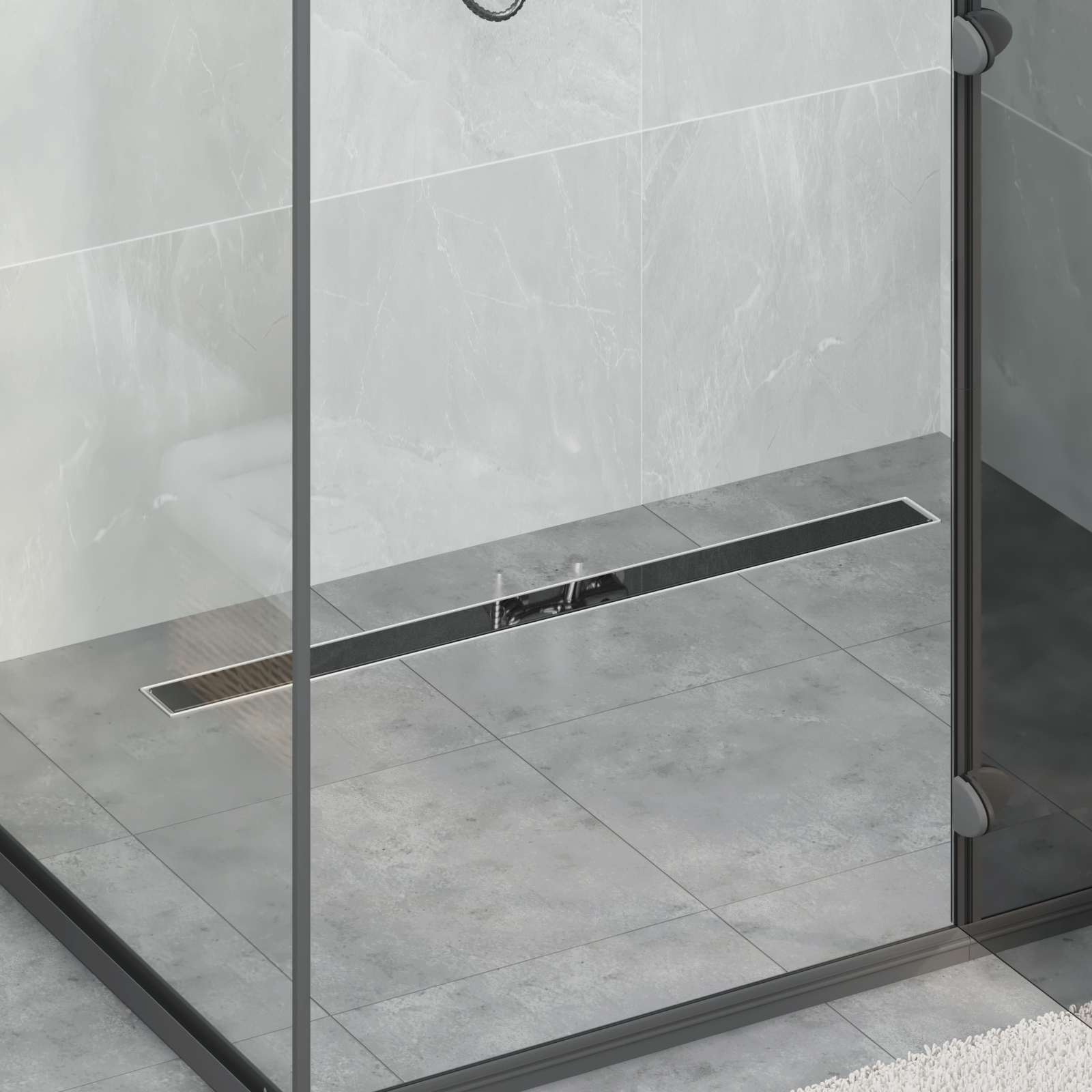 Duschabfluss mit Glasabdeckung Schwarz 90 cm Edelstahl 304
