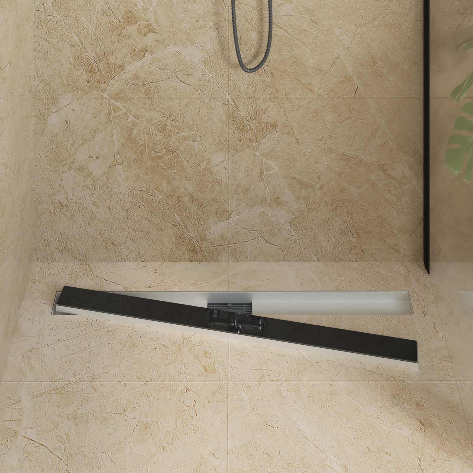 Duschabfluss mit Glasabdeckung Schwarz 90 cm Edelstahl 304