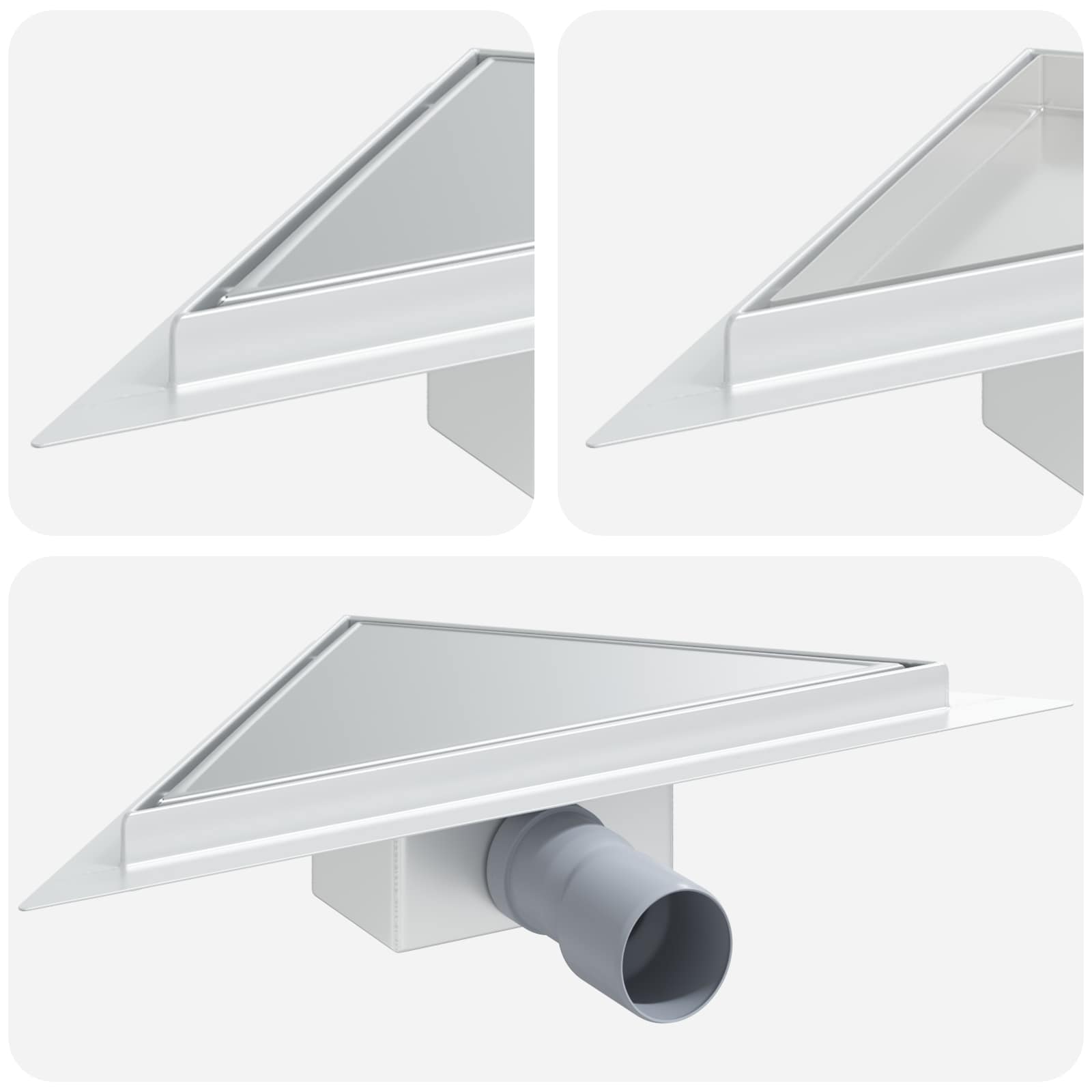 2 in 1 Dreiecks-Duschabfluss Silber 32 x 32 x 7,5 cm