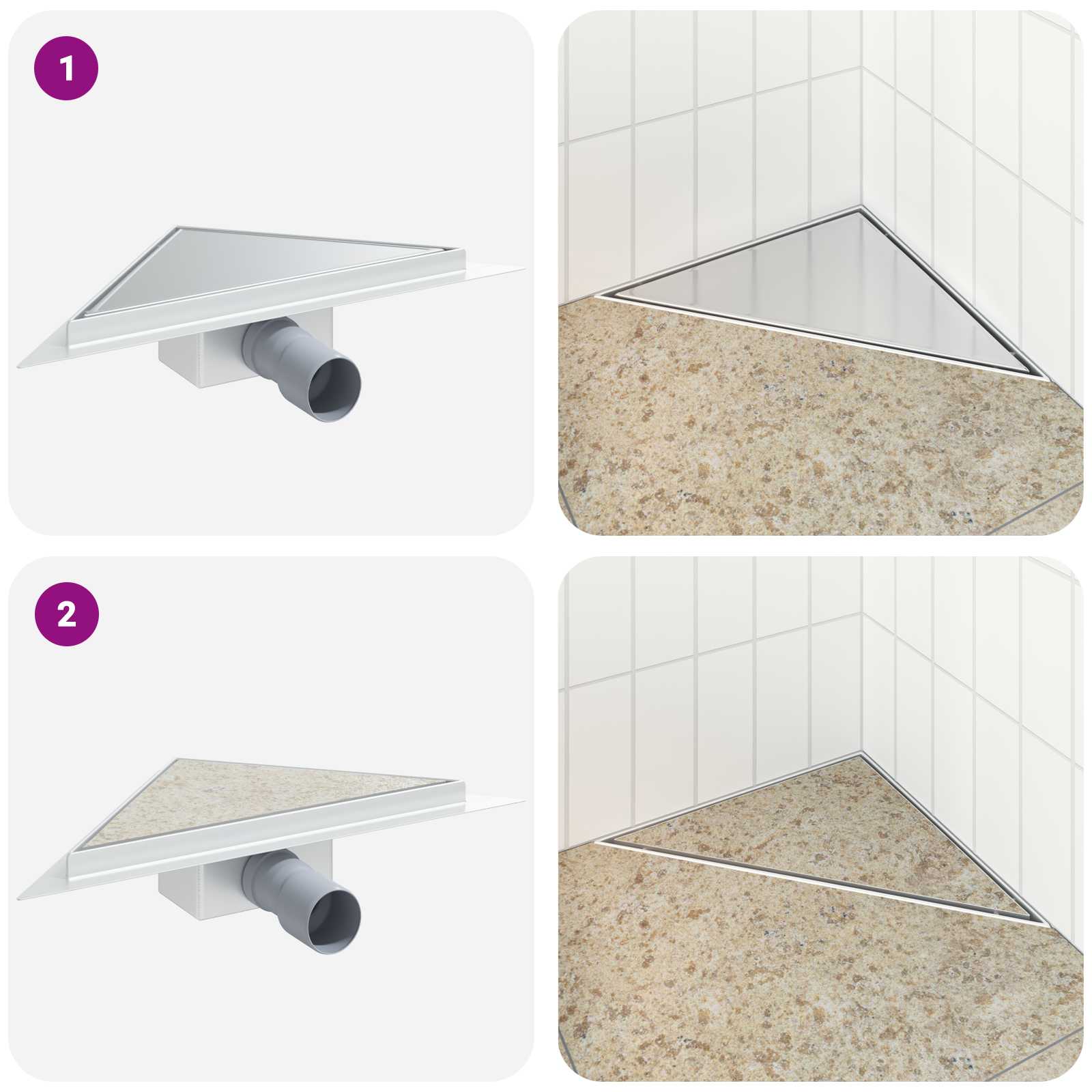2 in 1 Dreiecks-Duschabfluss Silber 32 x 32 x 7,5 cm