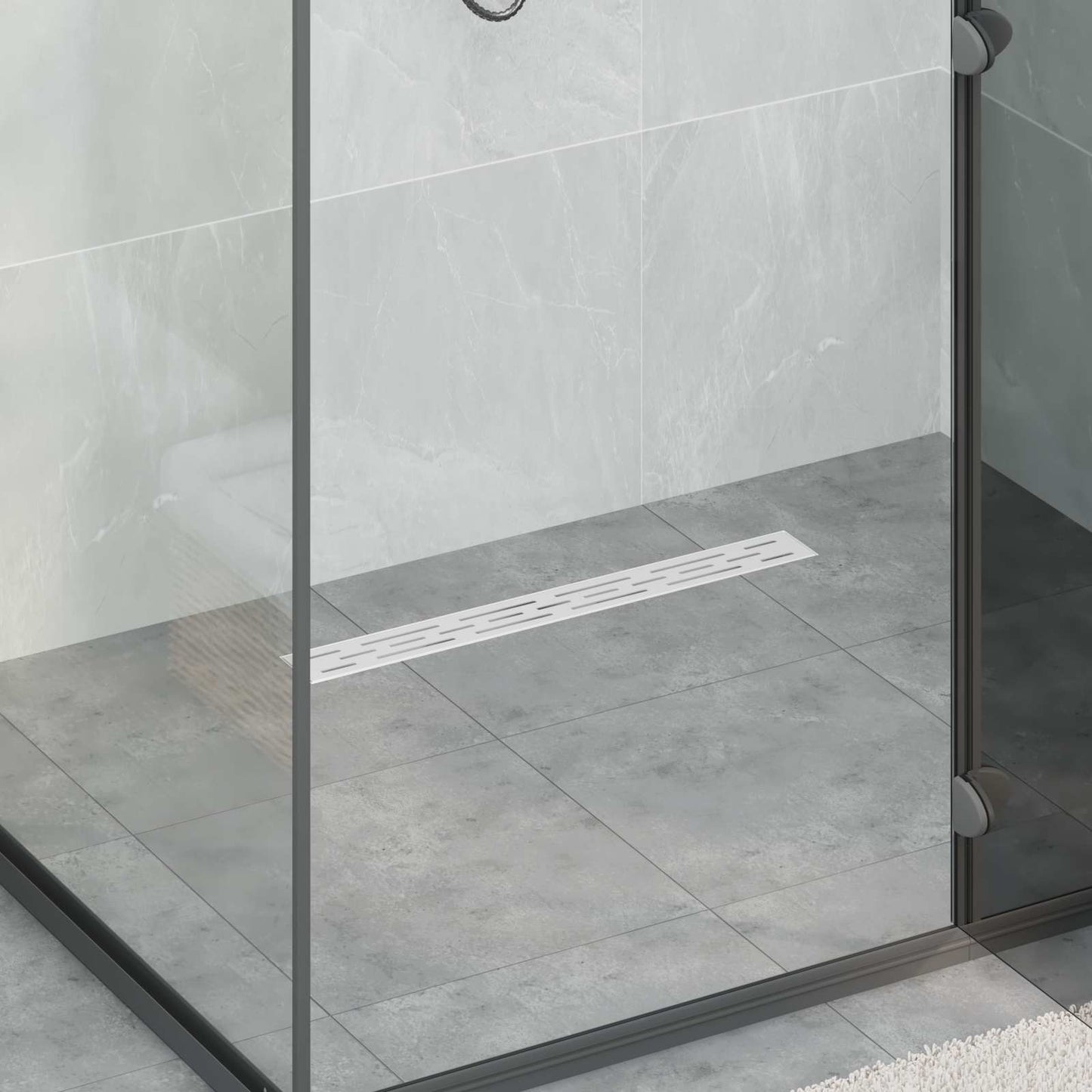 Duschabfluss im Liniendesign mit 360° Siphon Silber 60 cm