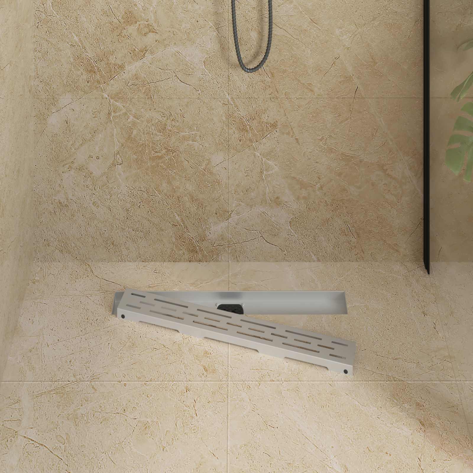 Duschabfluss im Liniendesign mit 360° Siphon Silber 60 cm