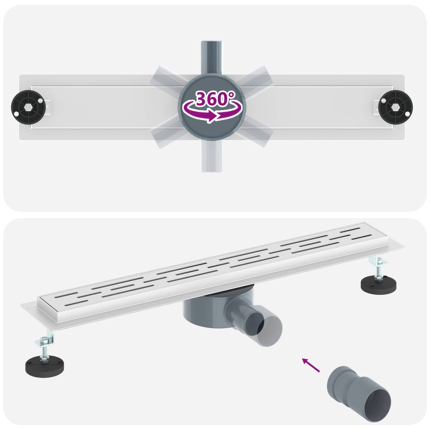 Duschabfluss im Liniendesign mit 360° Siphon Silber 60 cm