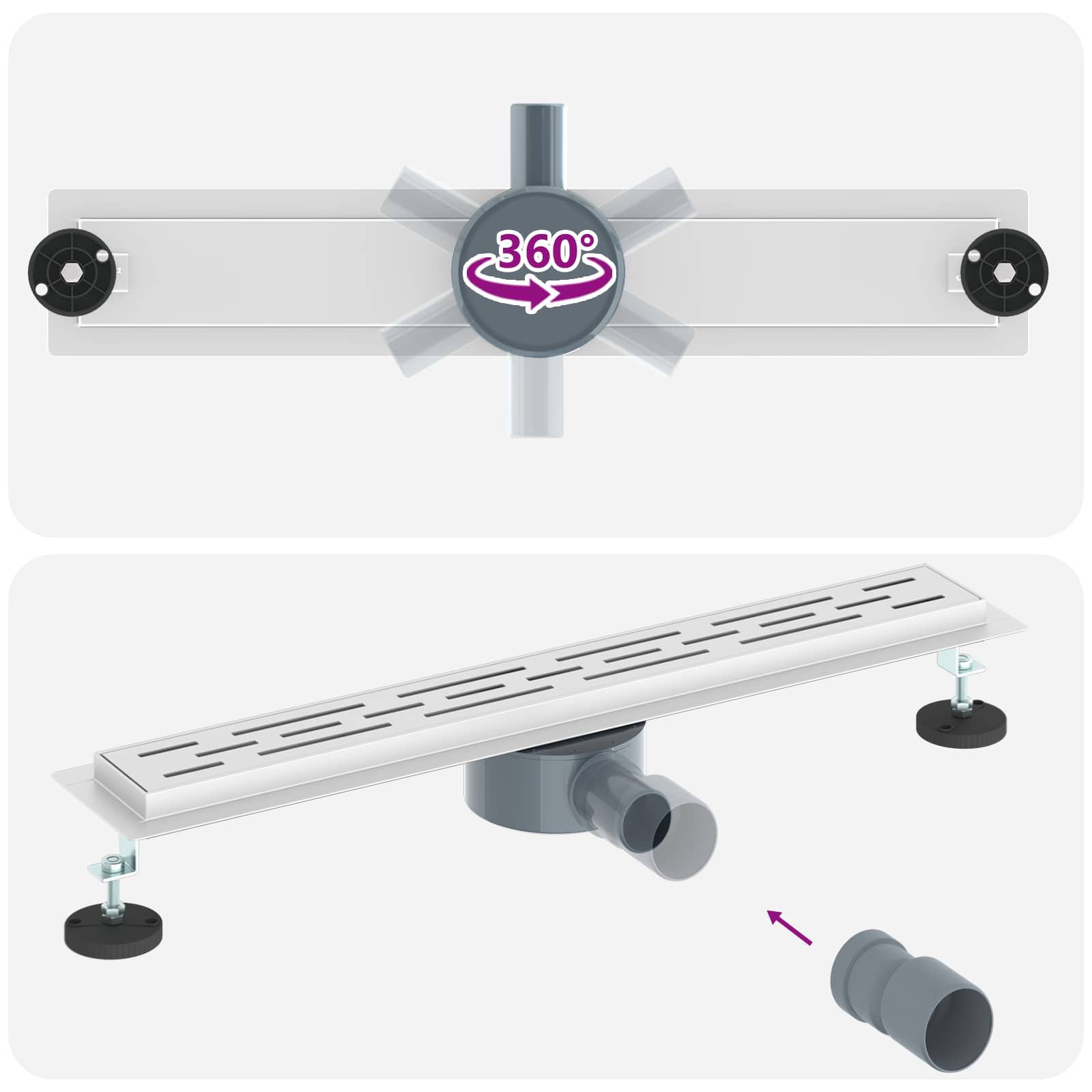 Duschabfluss im Liniendesign mit 360° Siphon Silber 60 cm