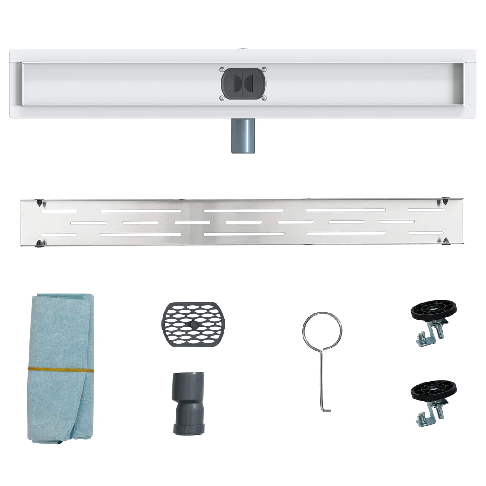 Duschabfluss im Liniendesign mit 360° Siphon Silber 70 cm