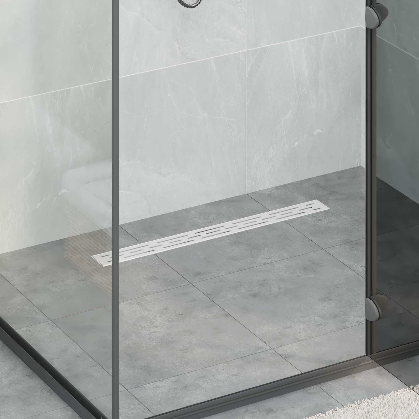 Duschabfluss im Liniendesign mit 360° Siphon Silber 70 cm