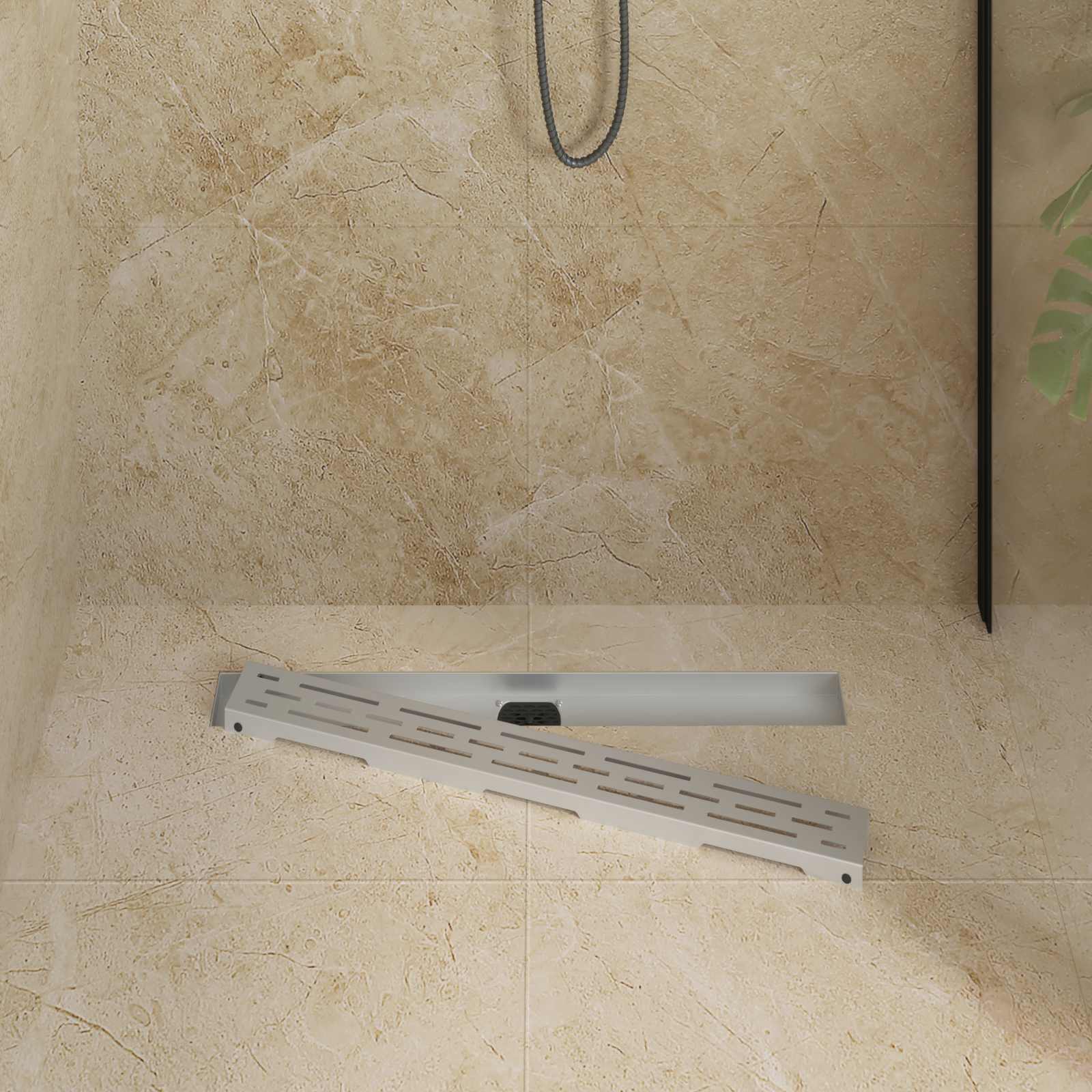 Duschabfluss im Liniendesign mit 360° Siphon Silber 70 cm