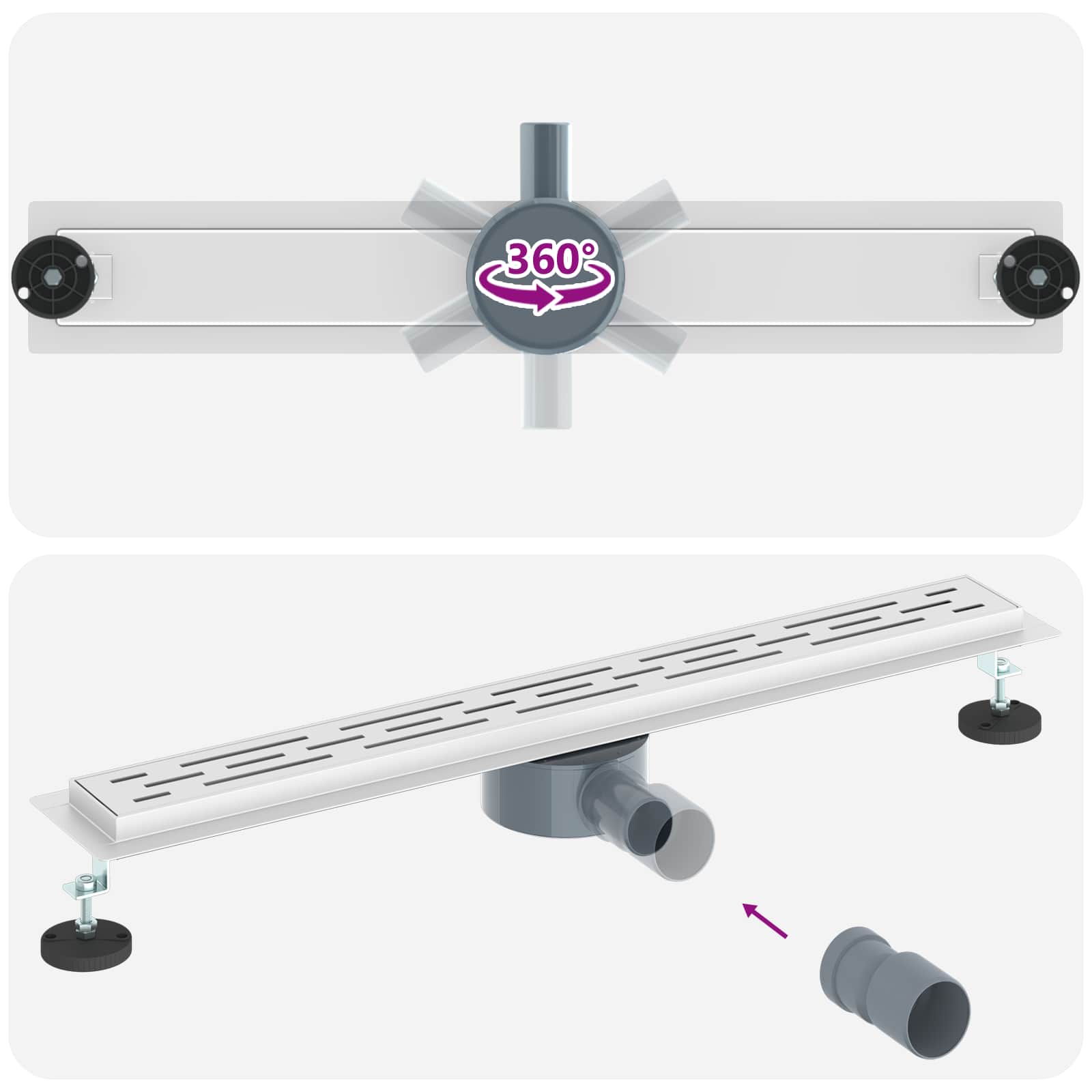Duschabfluss im Liniendesign mit 360° Siphon Silber 70 cm