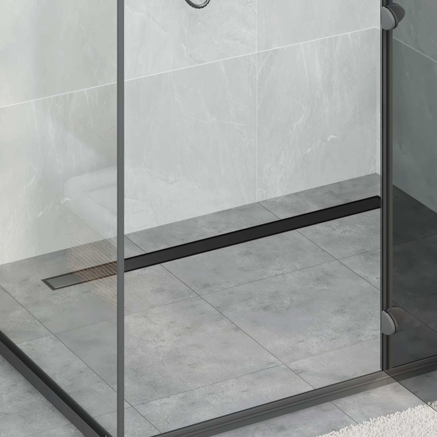 Duschablauf 2-in-1 mit 360° Siphon Schwarz 100 cm Edelstahl 304
