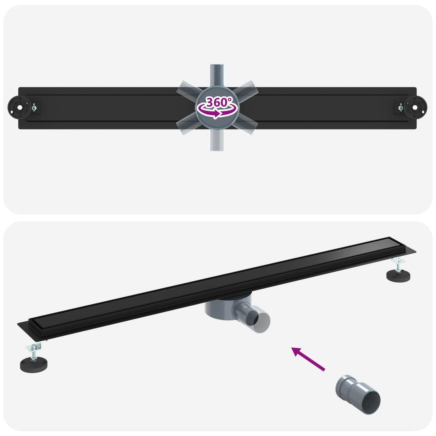 Duschablauf 2-in-1 mit 360° Siphon Schwarz 100 cm Edelstahl 304