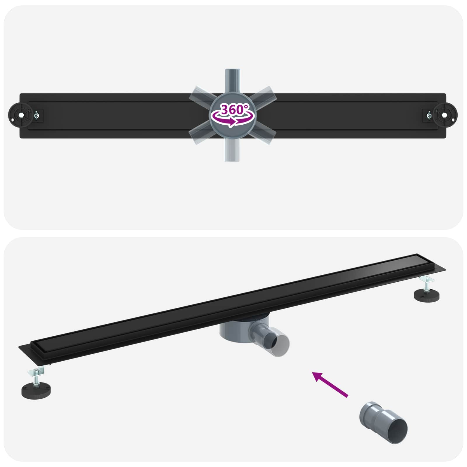 Duschablauf 2-in-1 mit 360° Siphon Schwarz 100 cm Edelstahl 304