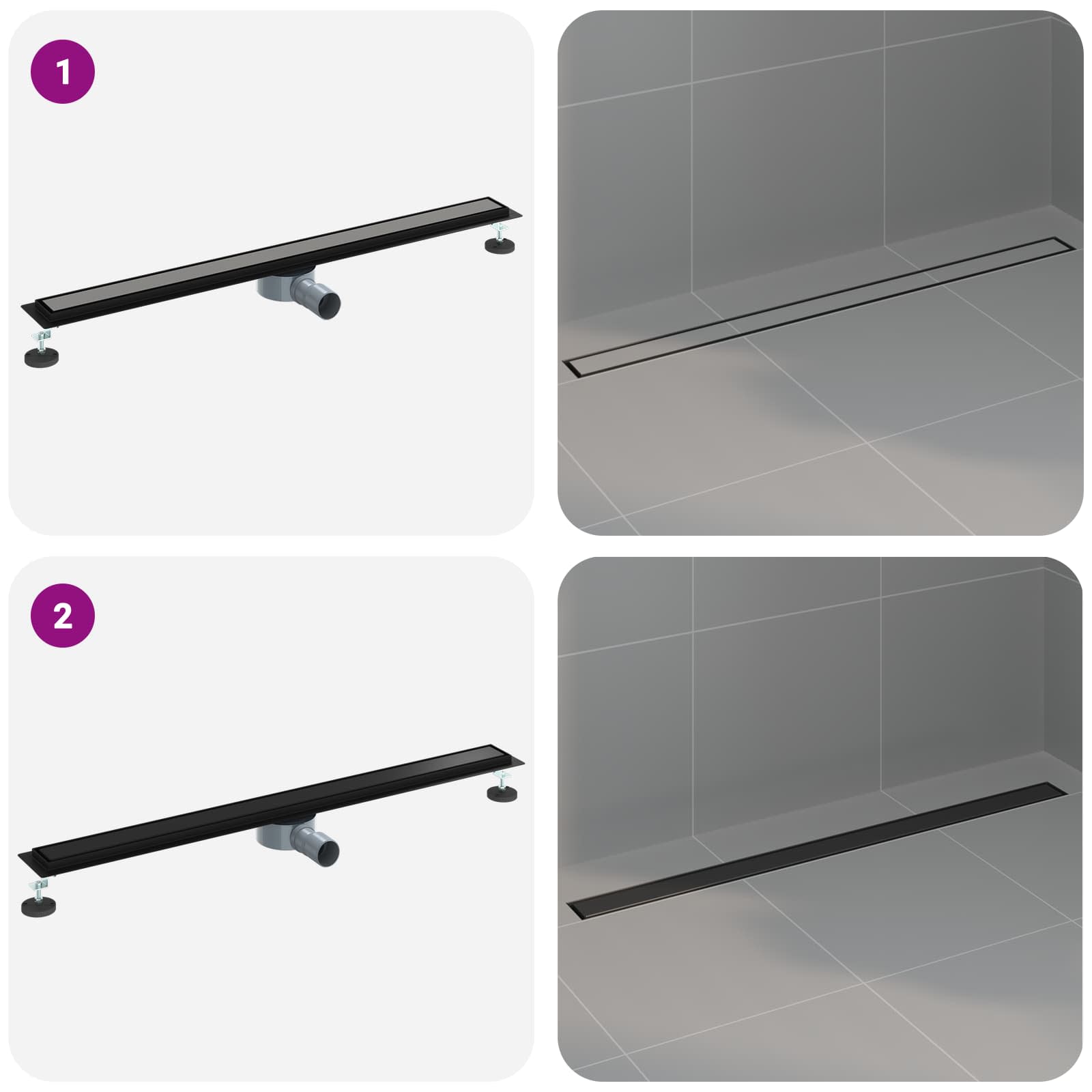 Duschablauf 2-in-1 mit 360° Siphon Schwarz 100 cm Edelstahl 304