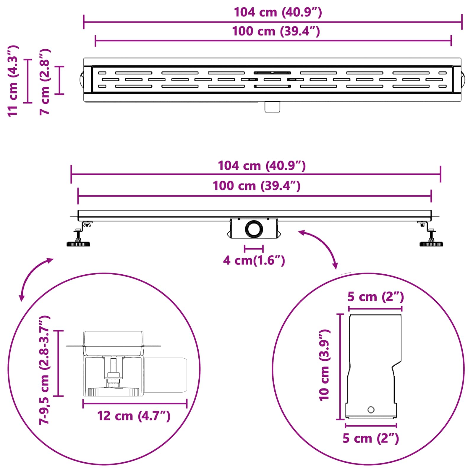 Duschabfluss mit Liniendesign Silber 100 cm Edelstahl 304