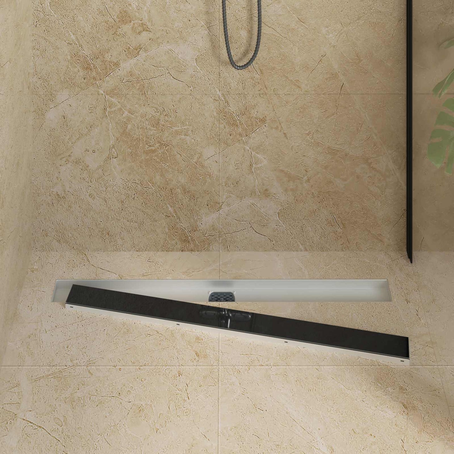 Duschabfluss mit Glashülle und 360° Siphon Schwarz 90 cm