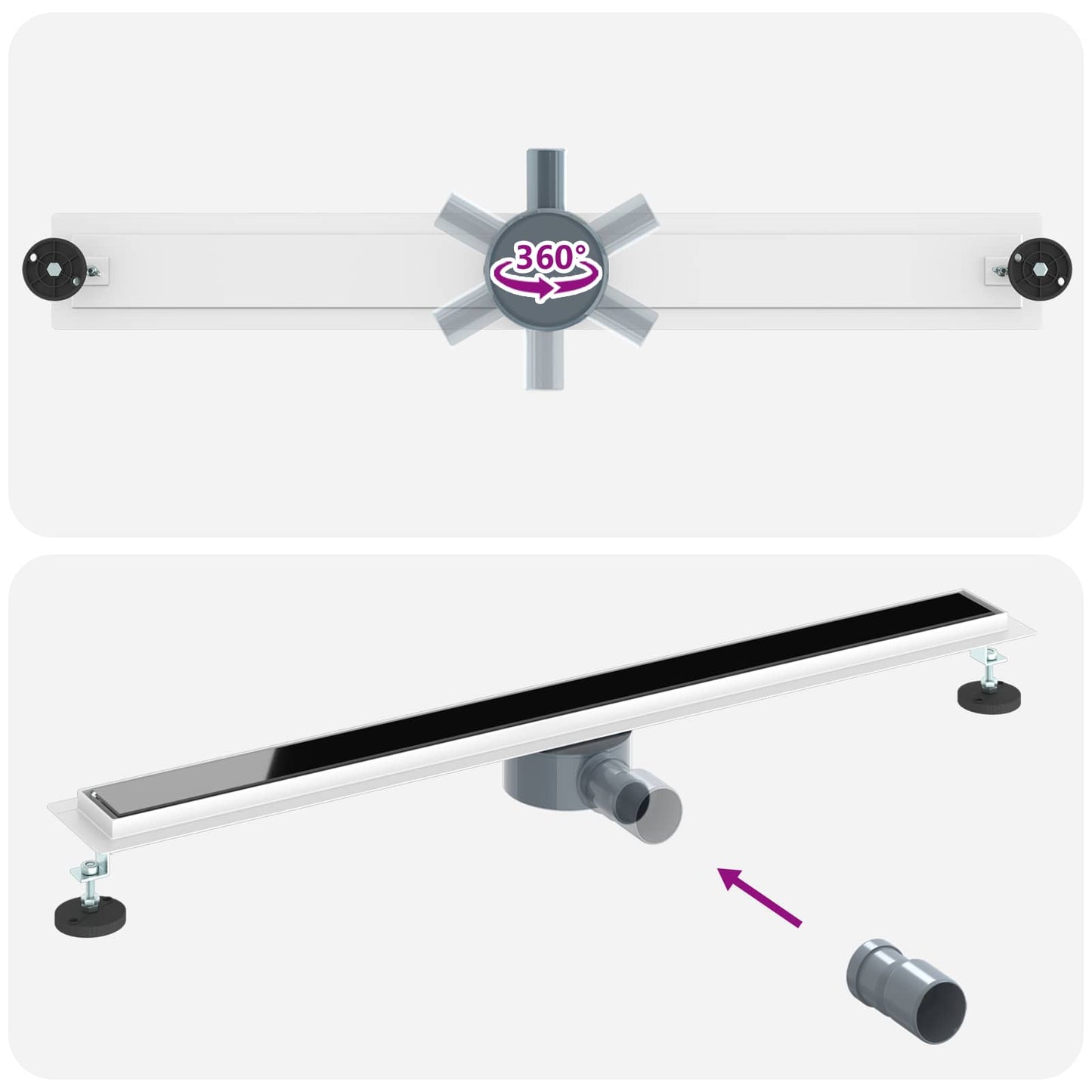 Duschabfluss mit Glashülle und 360° Siphon Schwarz 90 cm
