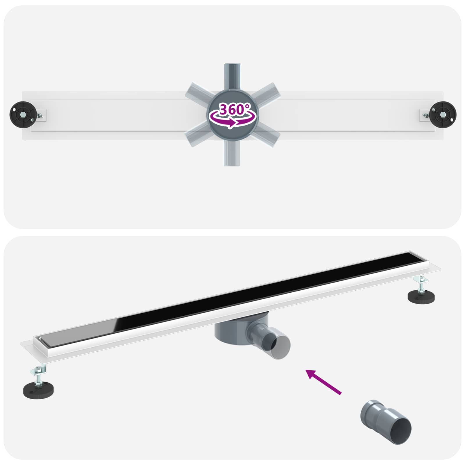 Duschabfluss mit Glashülle und 360° Siphon Schwarz 90 cm