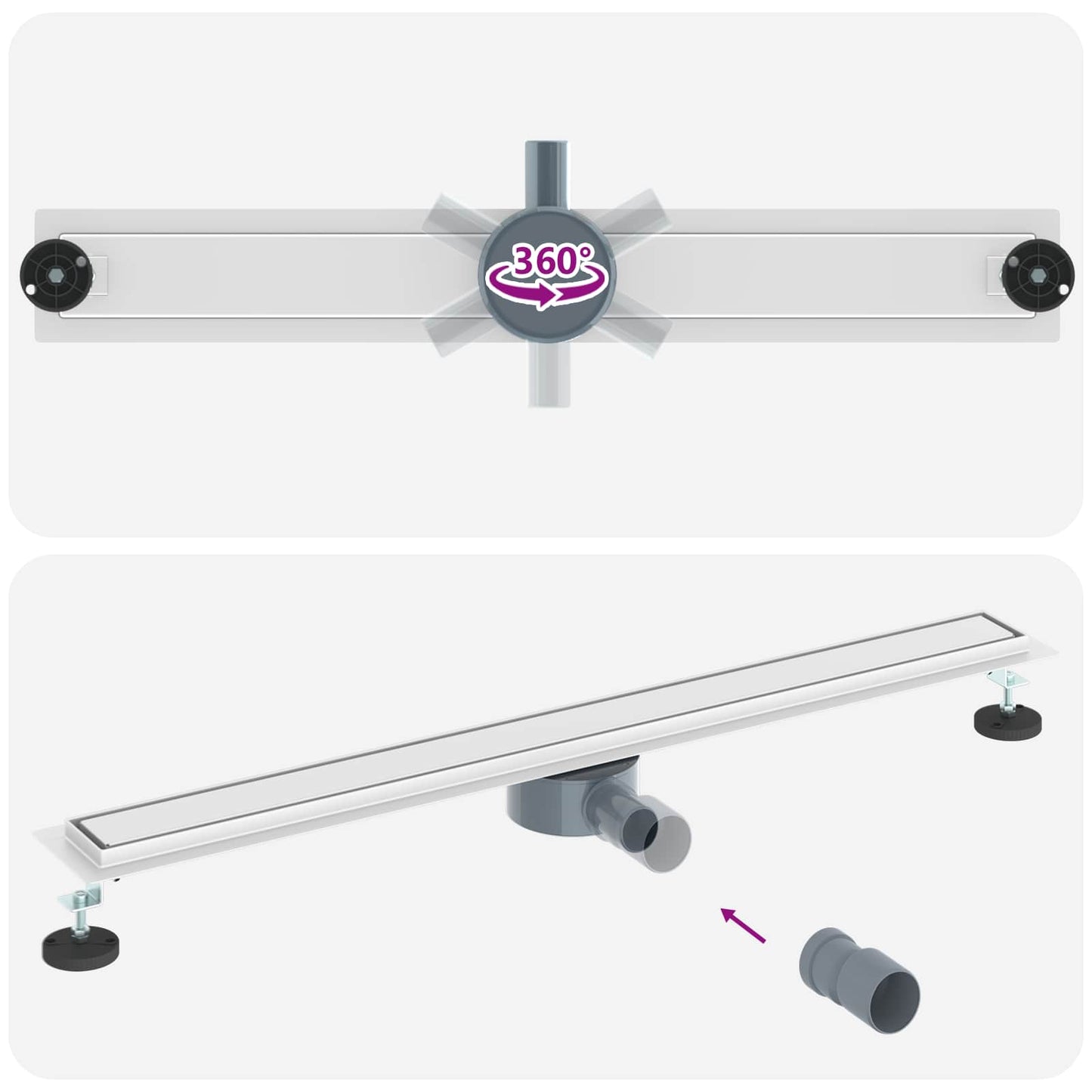 Duschablauf 2-in-1 mit 360° Siphon Silber 90 cm Edelstahl 304