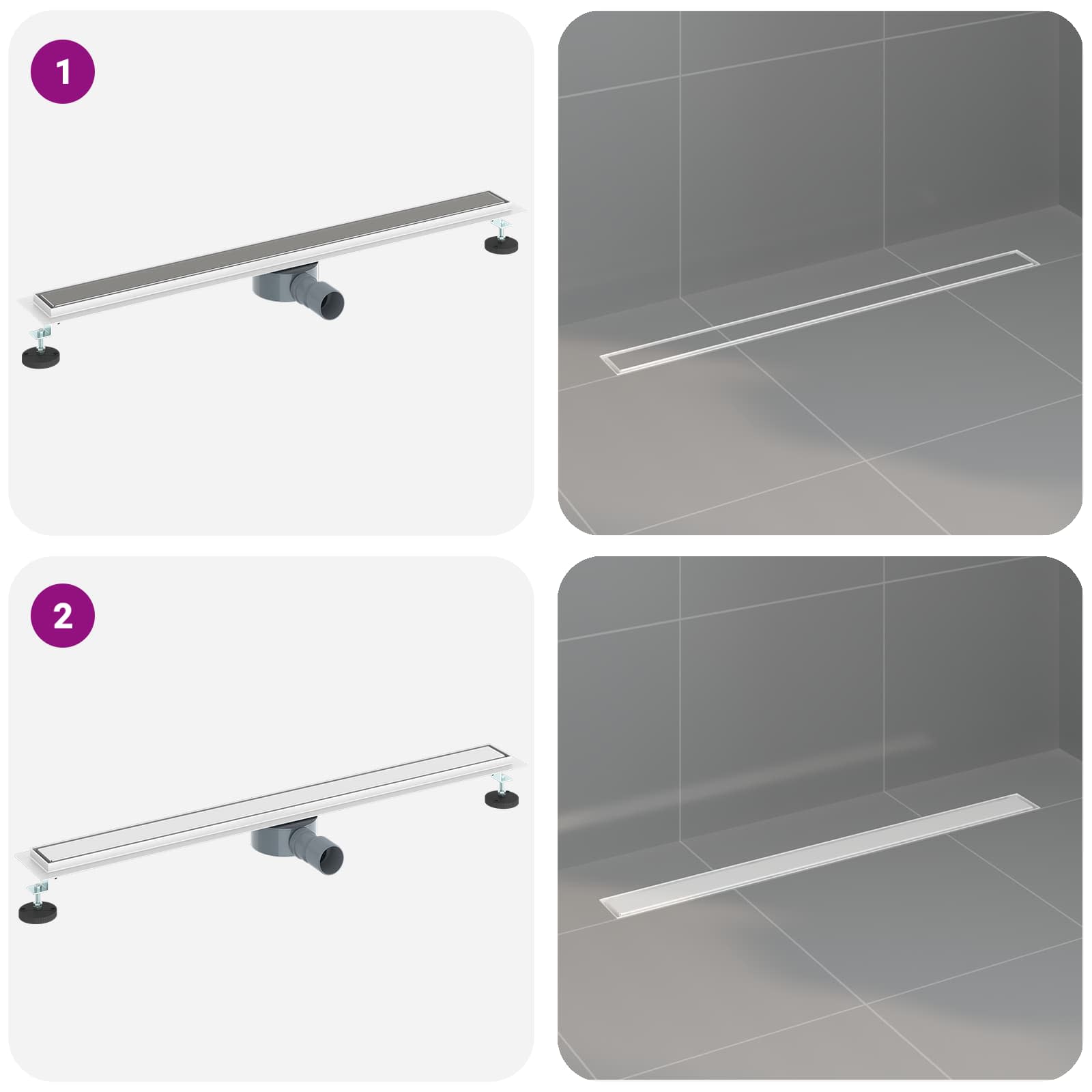 Duschablauf 2-in-1 mit 360° Siphon Silber 90 cm Edelstahl 304