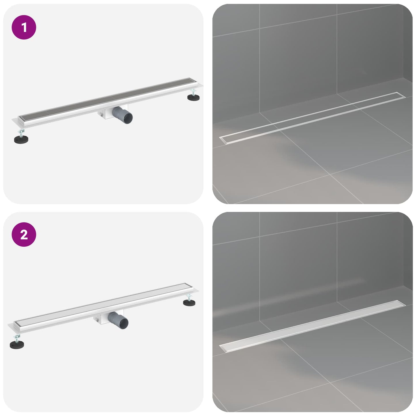 2 in 1 Duschabfluss Silber 90 cm Edelstahl 304