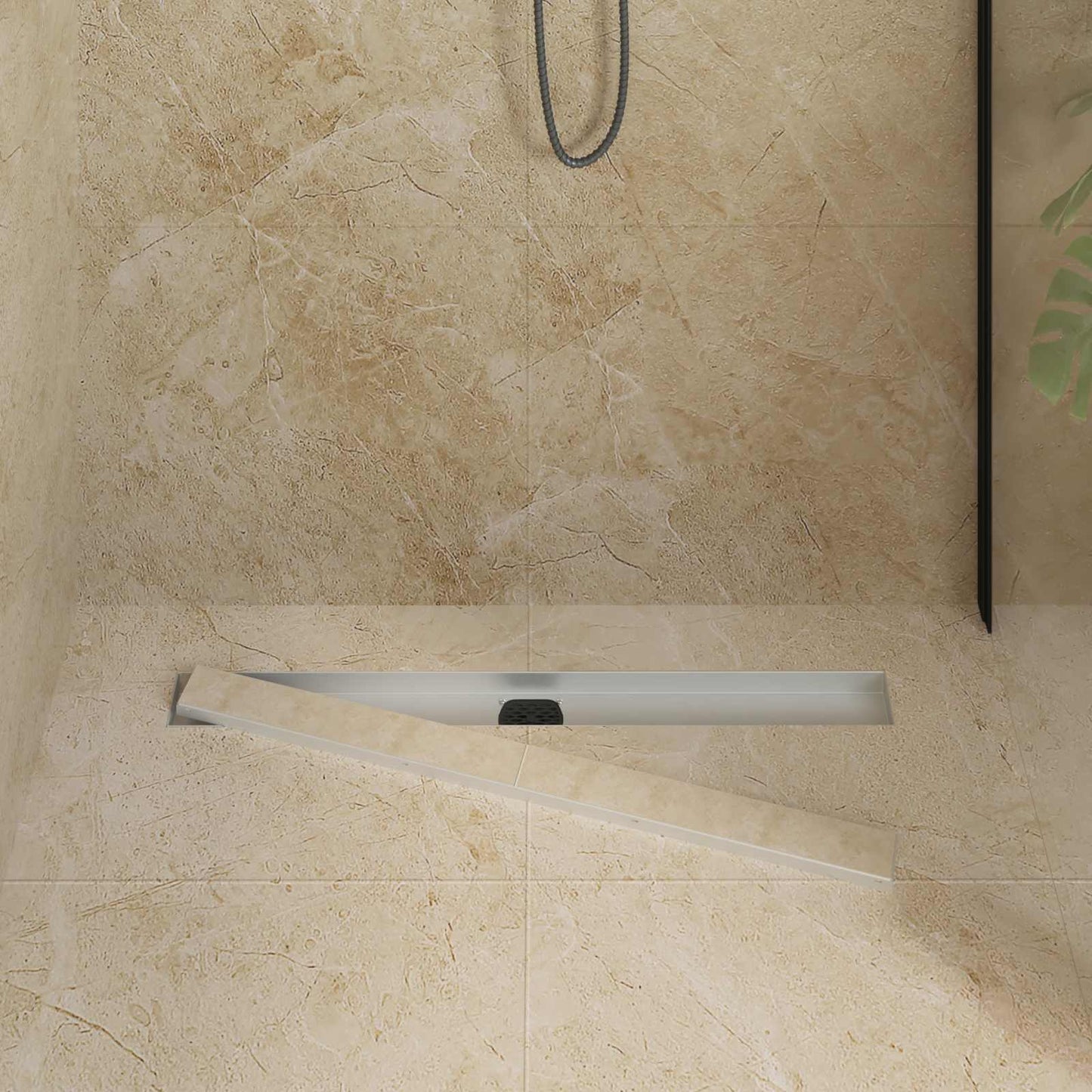 Duschablauf 2-in-1 mit 360° Siphon Silber 80 cm Edelstahl 304