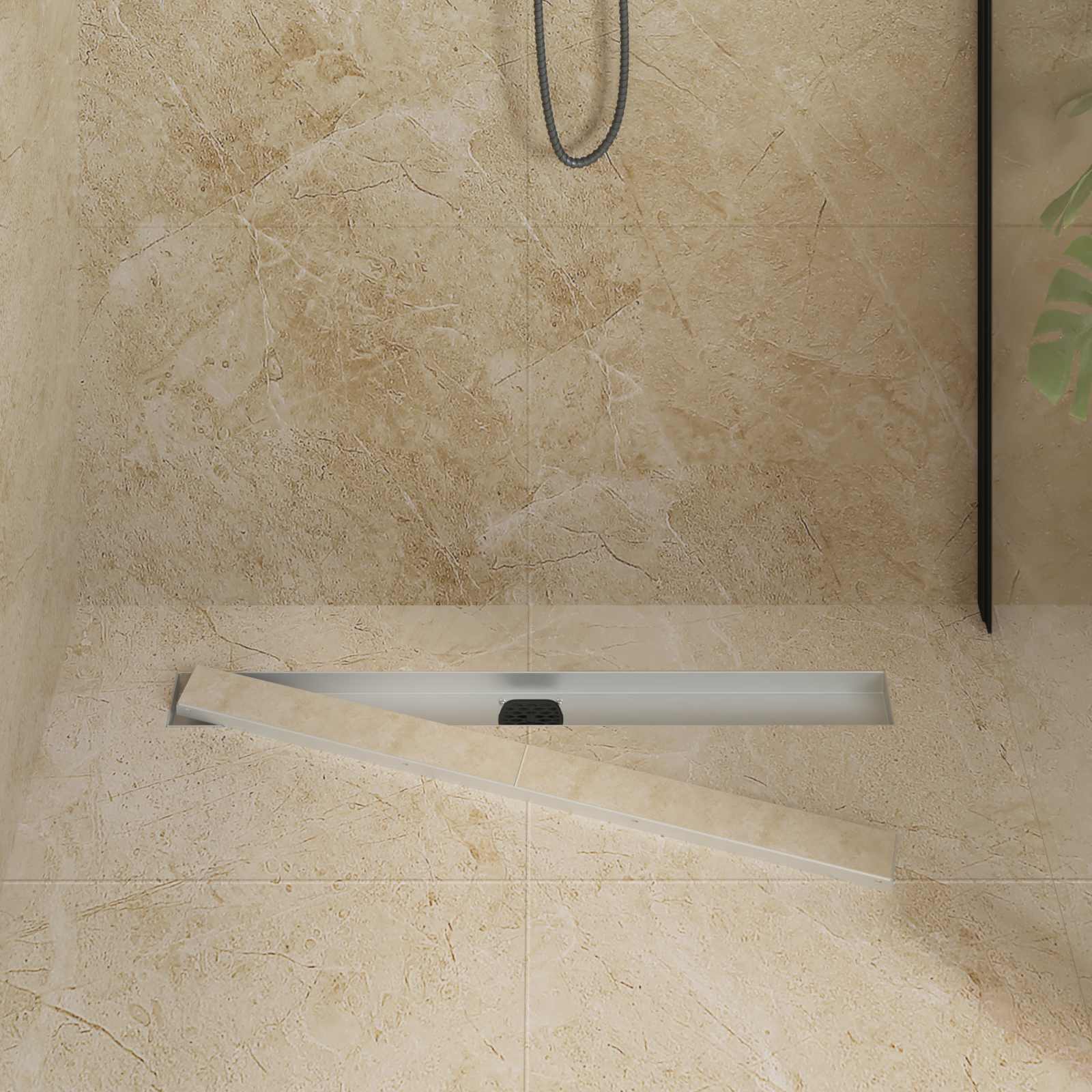 Duschablauf 2-in-1 mit 360° Siphon Silber 80 cm Edelstahl 304