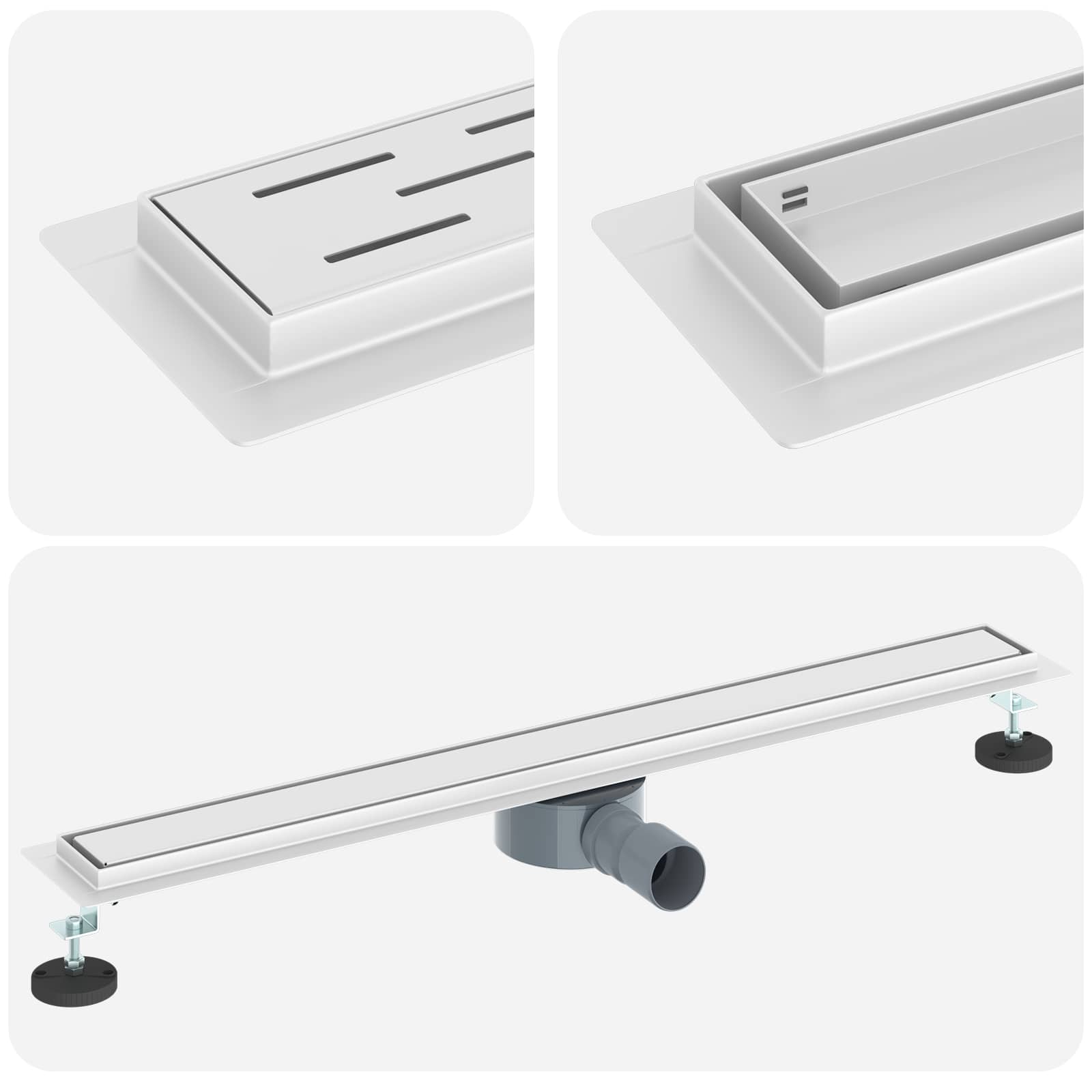 Duschablauf 2-in-1 mit 360° Siphon Silber 80 cm Edelstahl 304