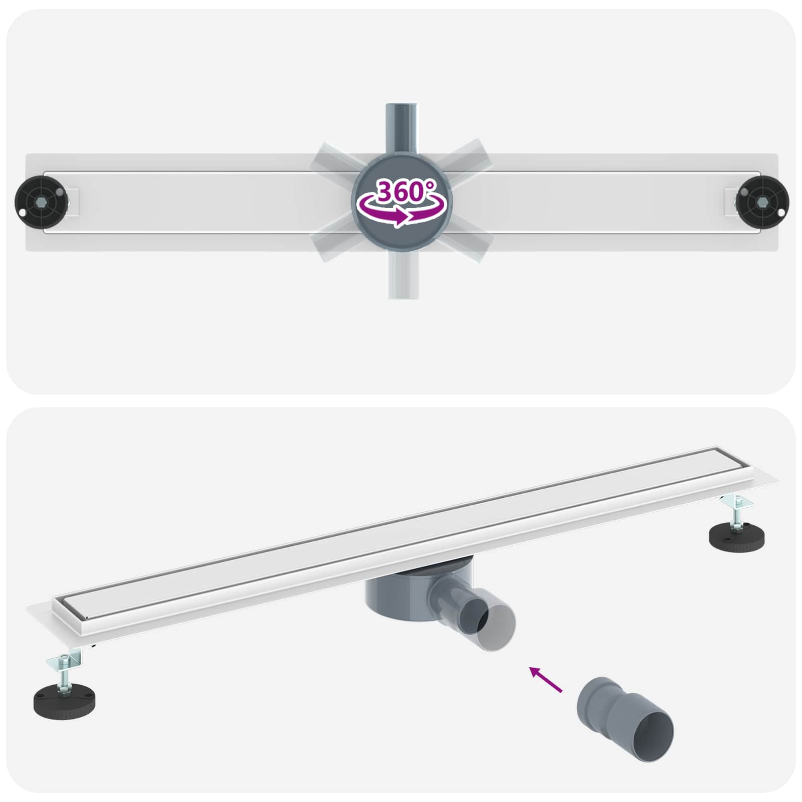 Duschablauf 2-in-1 mit 360° Siphon Silber 80 cm Edelstahl 304