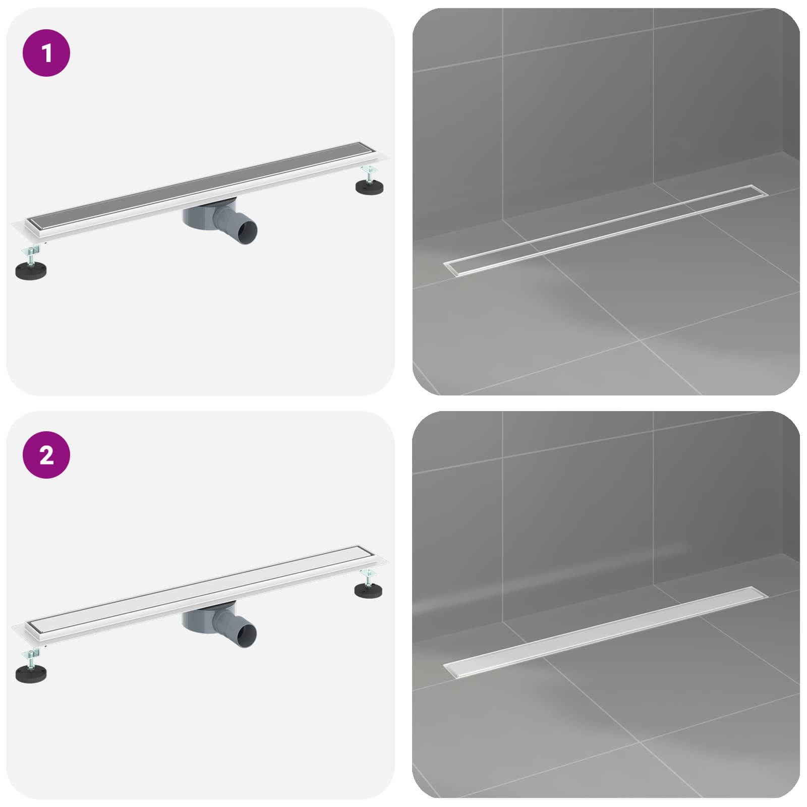 Duschablauf 2-in-1 mit 360° Siphon Silber 80 cm Edelstahl 304