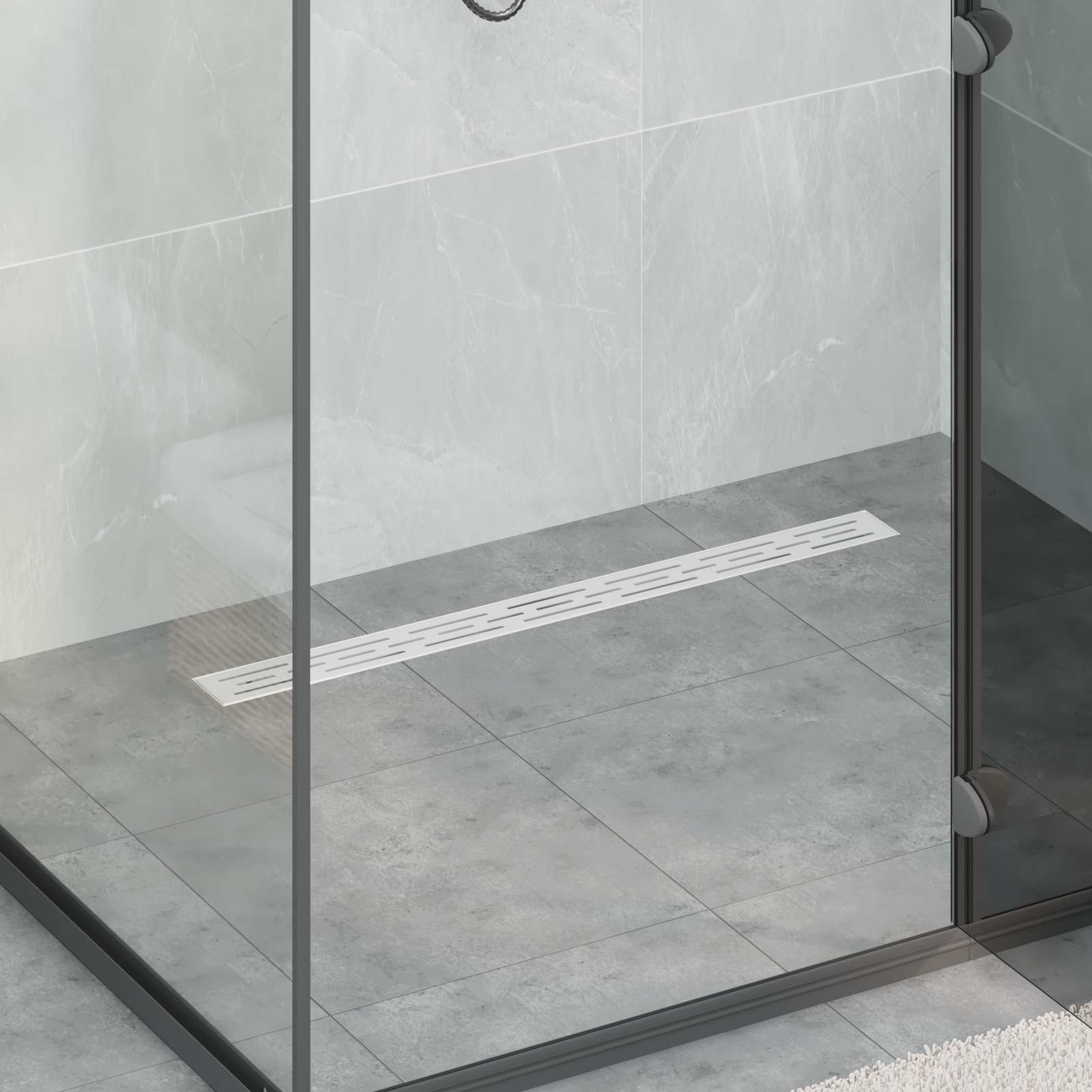 Duschabfluss im Liniendesign mit 360° Siphon Silber 80 cm
