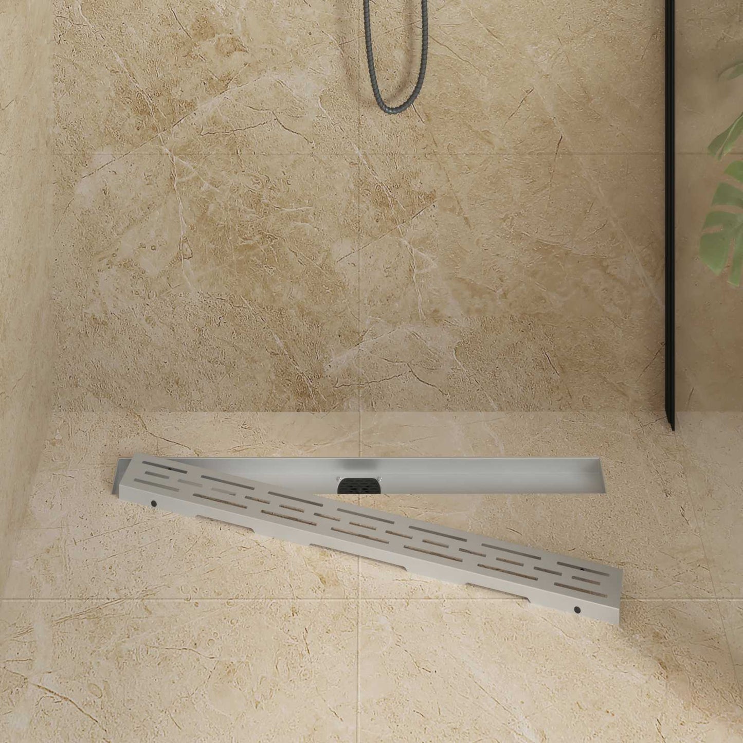 Duschabfluss im Liniendesign mit 360° Siphon Silber 80 cm